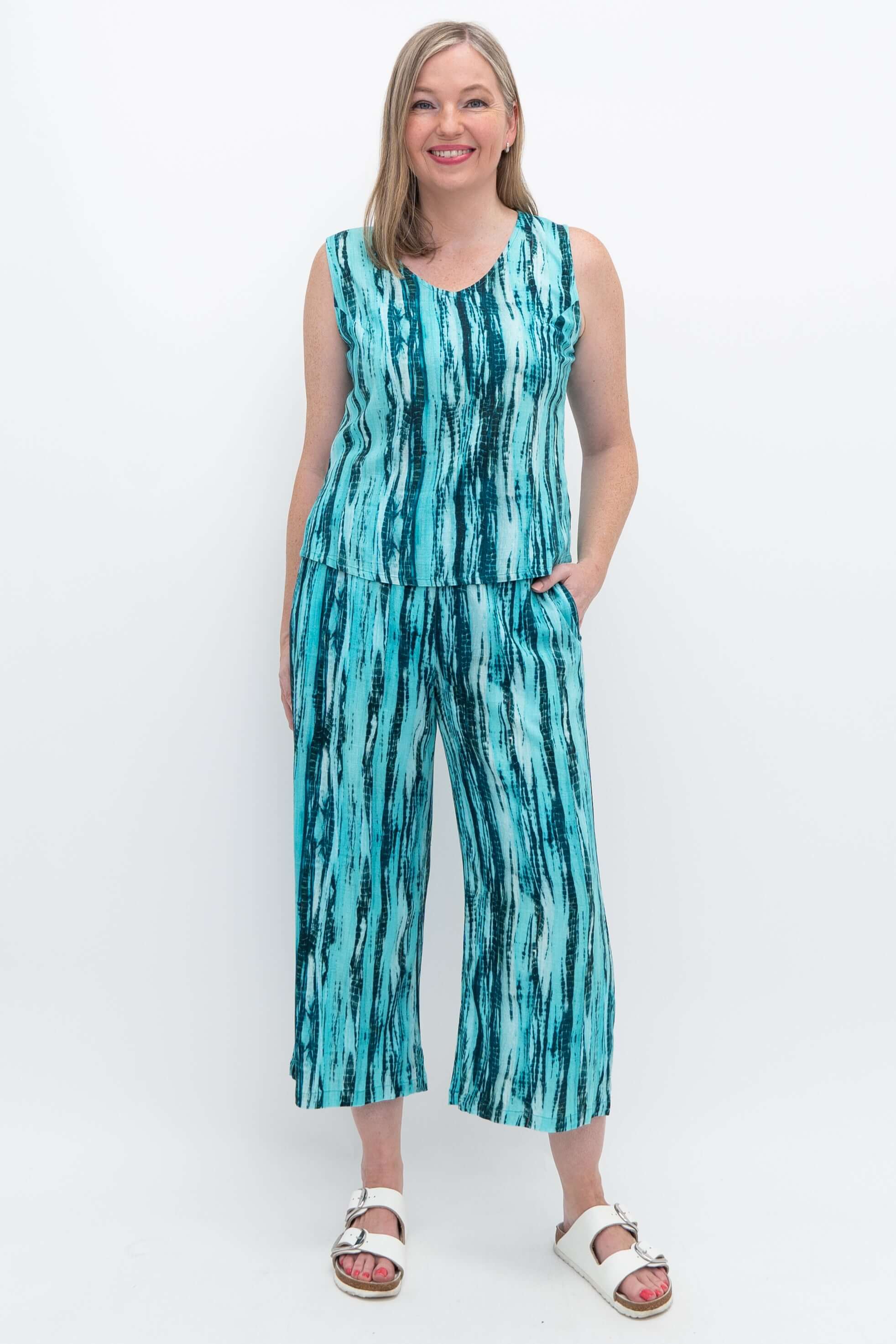 Landon Capri, Teal Tie Dye, Linen Bamboo - Final Sale - Image 2