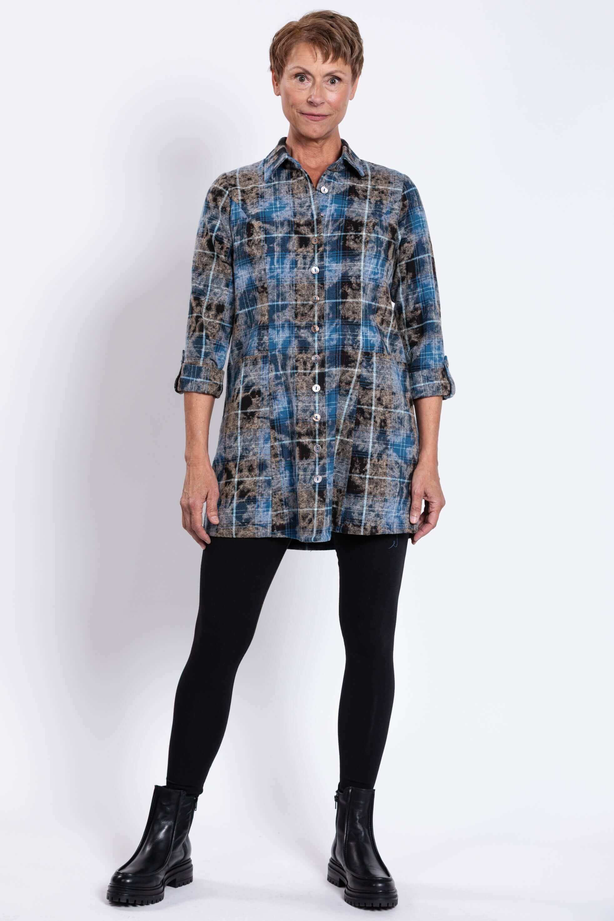 Larissa Tunic, Indigo Plaid, Cotton - Image 3