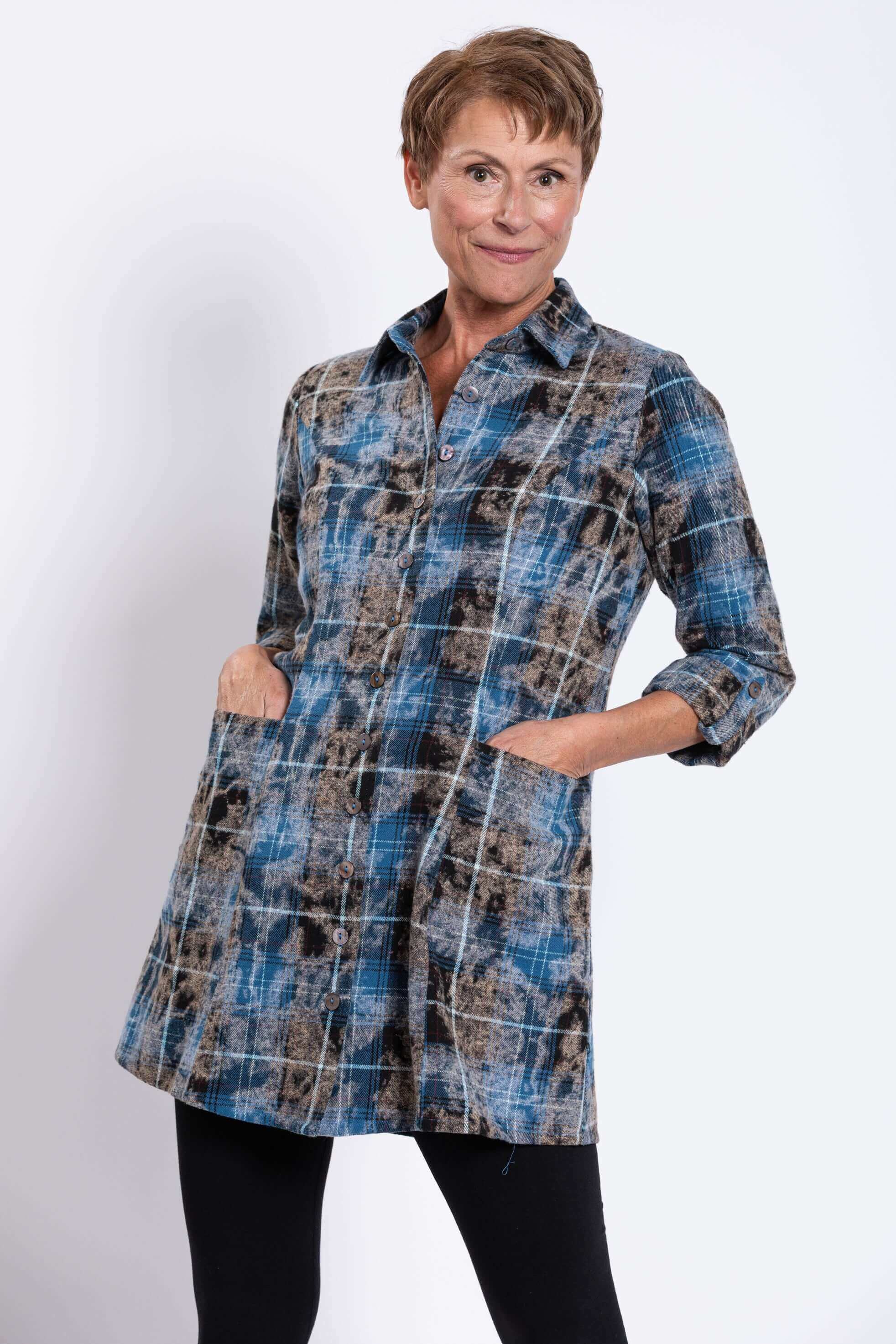 Larissa Tunic, Indigo Plaid, Cotton - Image 4