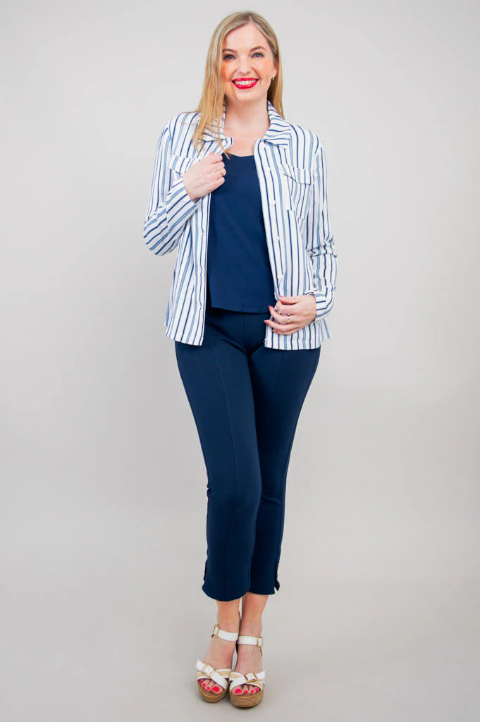Lauren Jacket, Indigo Stripe, Linen Bamboo - Final Sale - Image 3