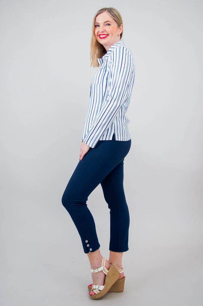 Lauren Jacket, Indigo Stripe, Linen Bamboo - Final Sale - Image 5