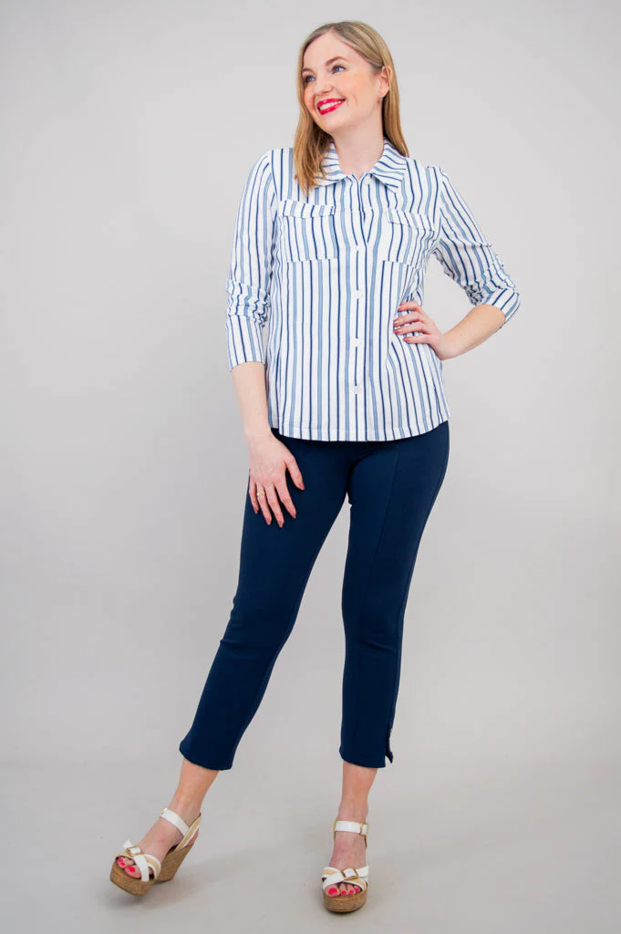 Lauren Jacket, Indigo Stripe, Linen Bamboo - Final Sale - Image 7