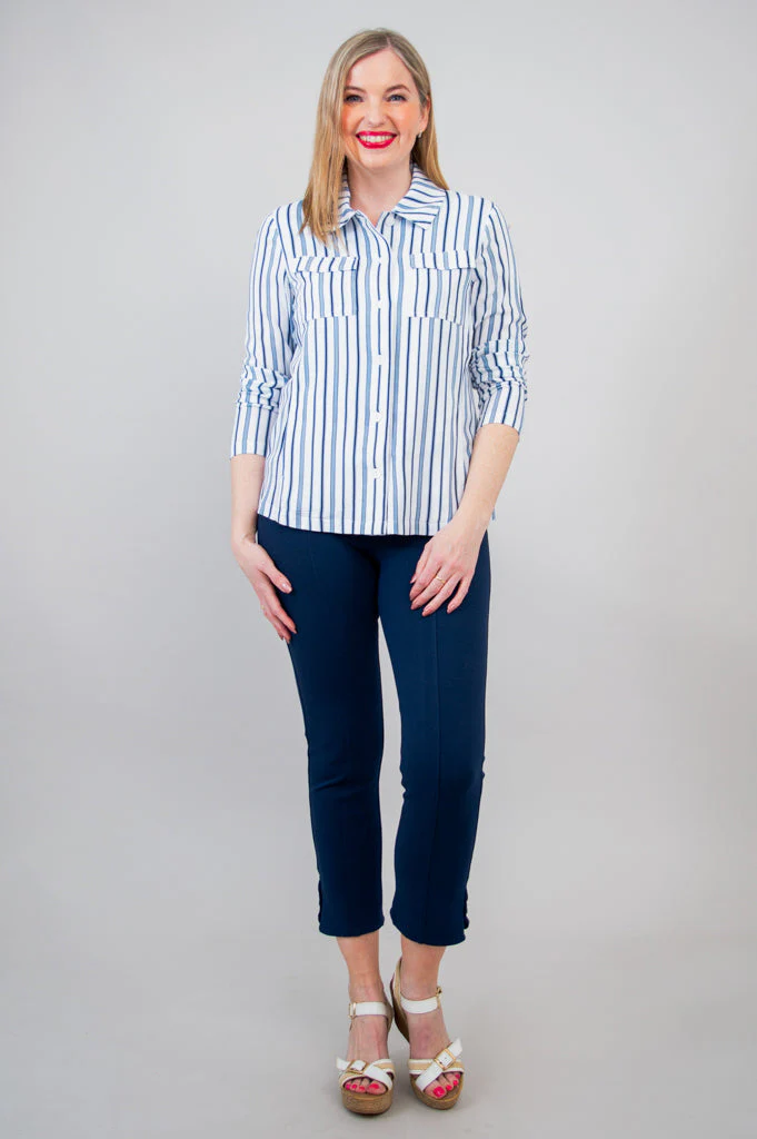 Lauren Jacket, Indigo Stripe, Linen Bamboo - Final Sale - Image 8