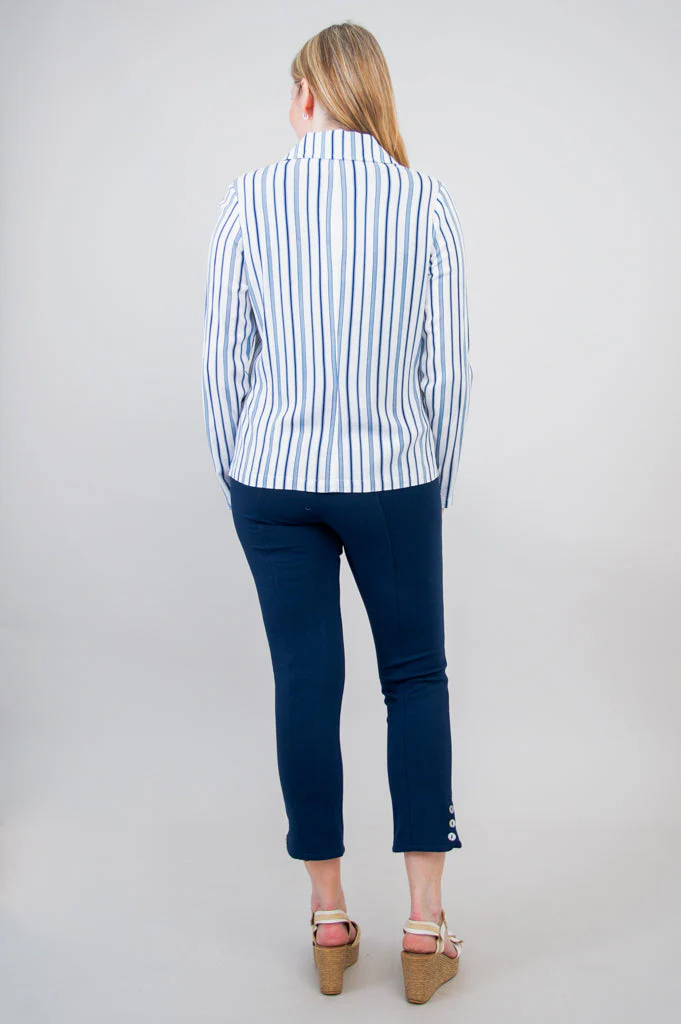 Lauren Jacket, Indigo Stripe, Linen Bamboo - Final Sale - Image 9