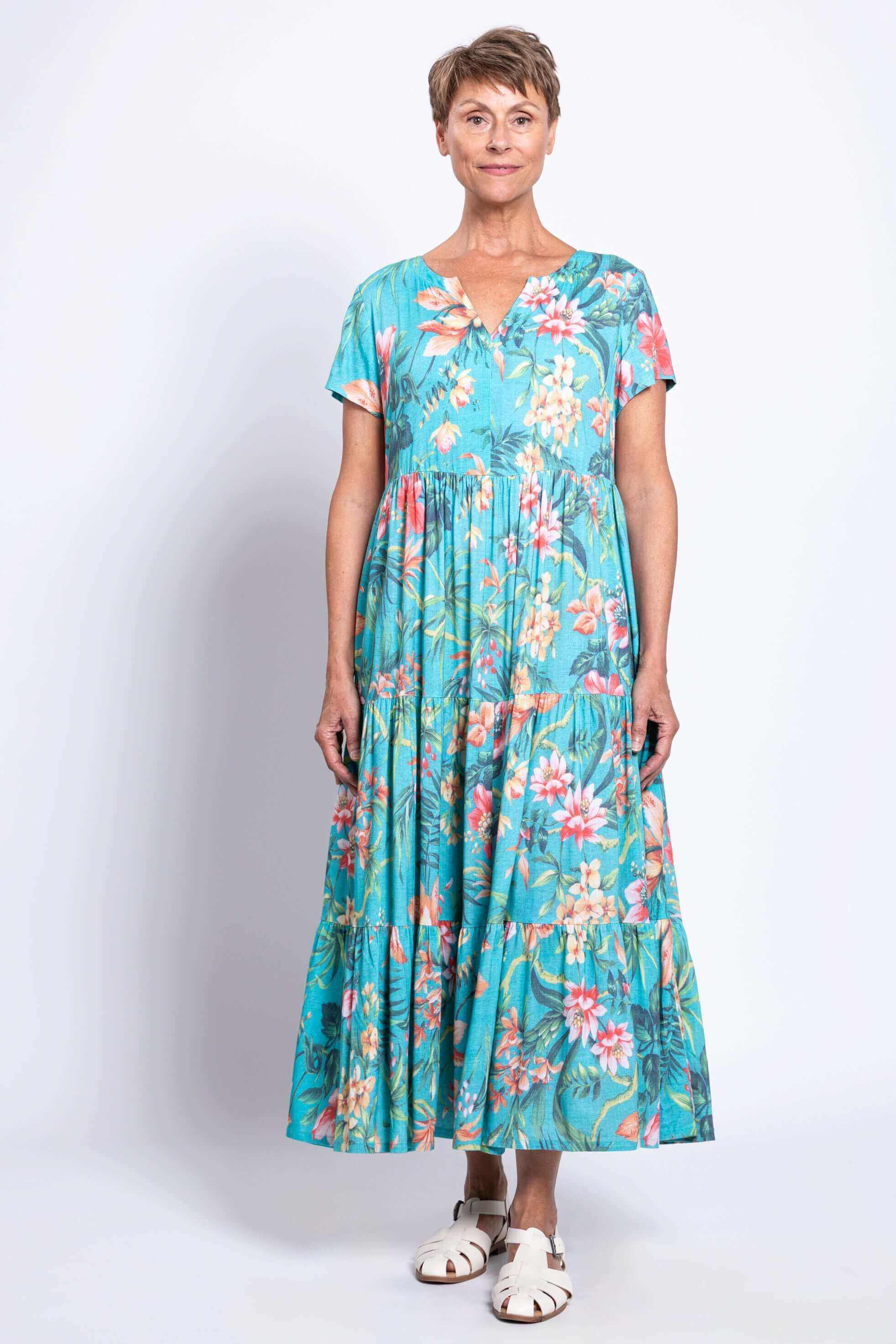 Laurita Dress, Teal Fiji, Linen Bamboo - Image 2