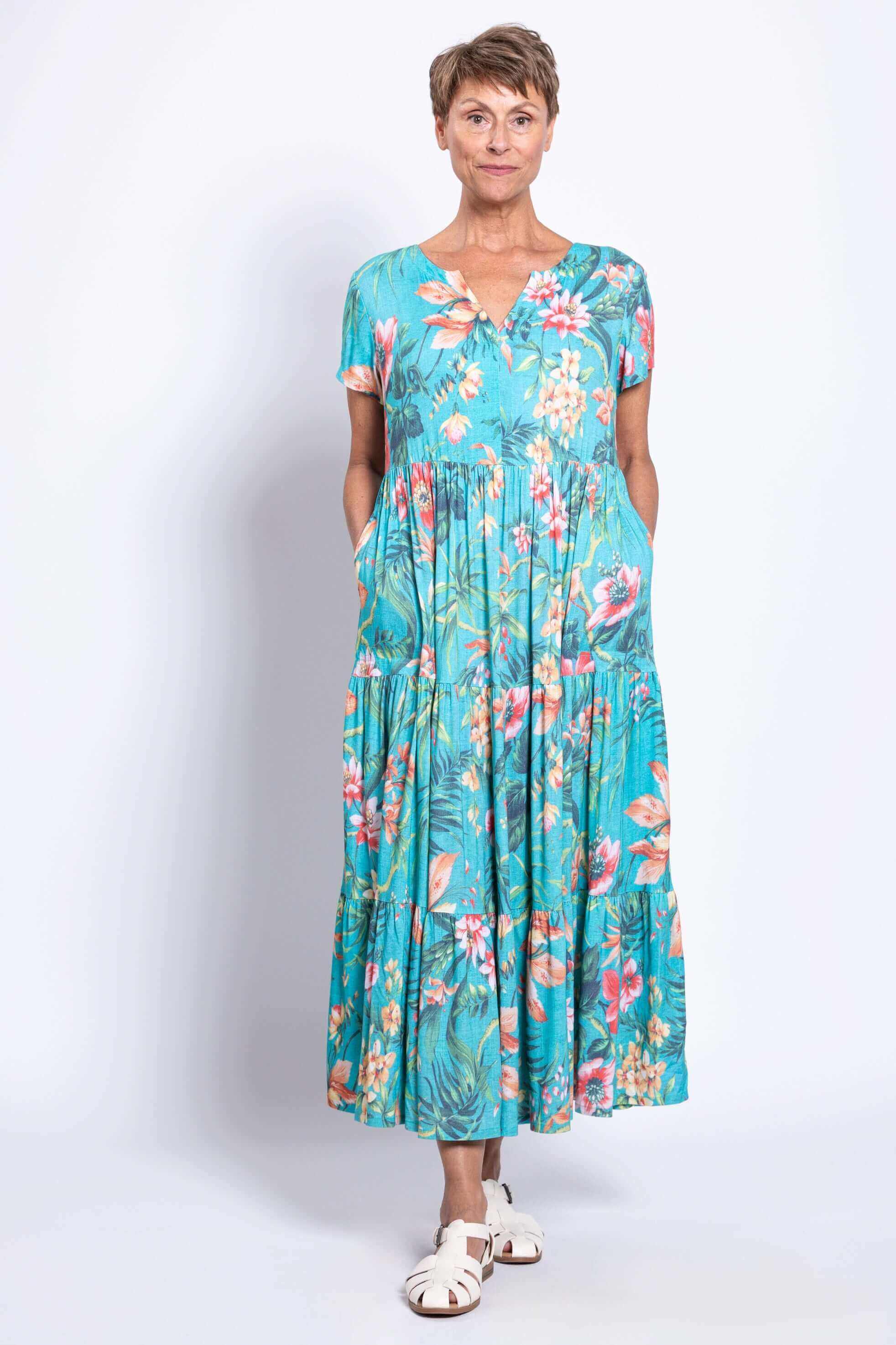 Laurita Dress, Teal Fiji, Linen Bamboo - Image 3