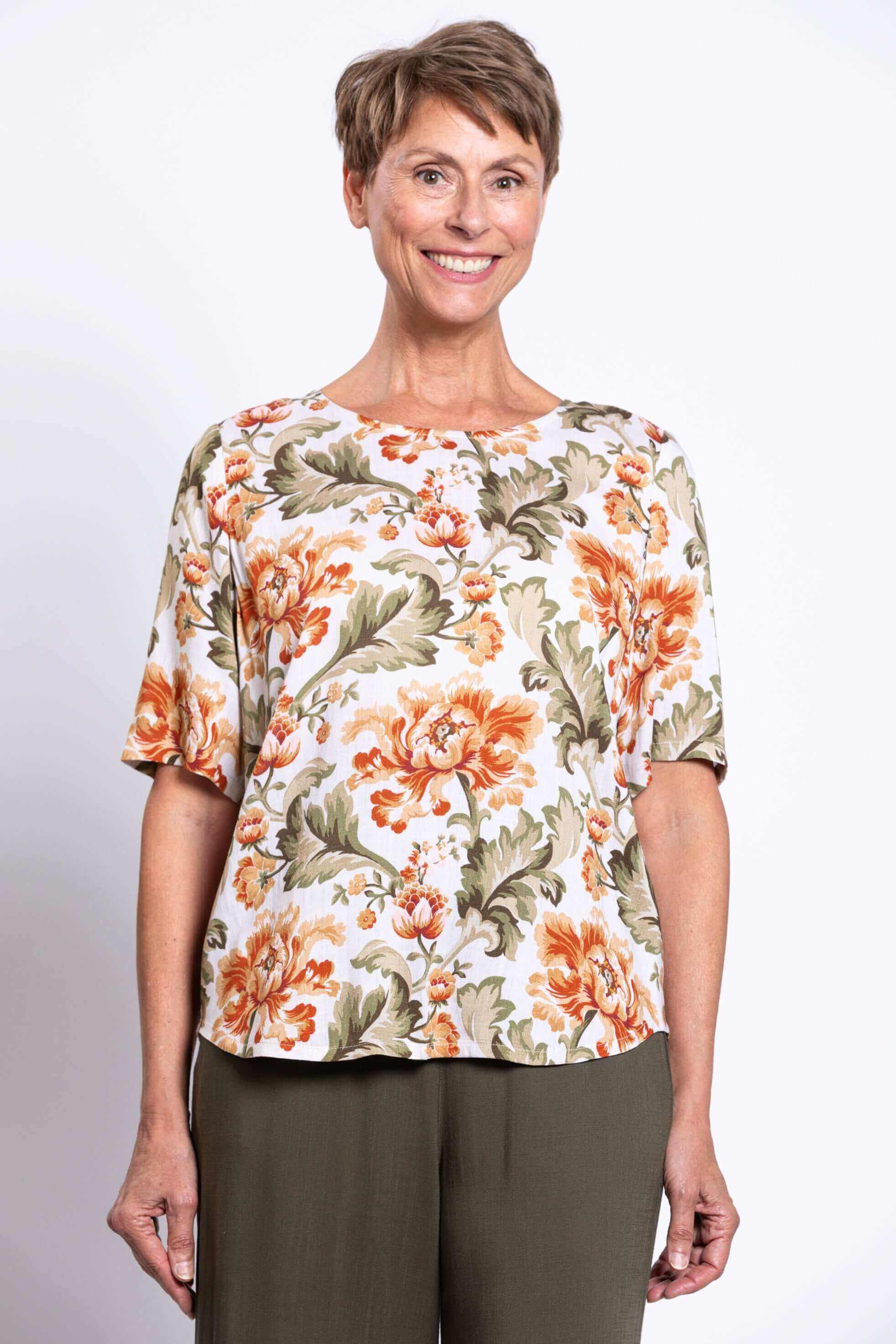 Liza Top, Khaki Tapestry, Linen Bamboo