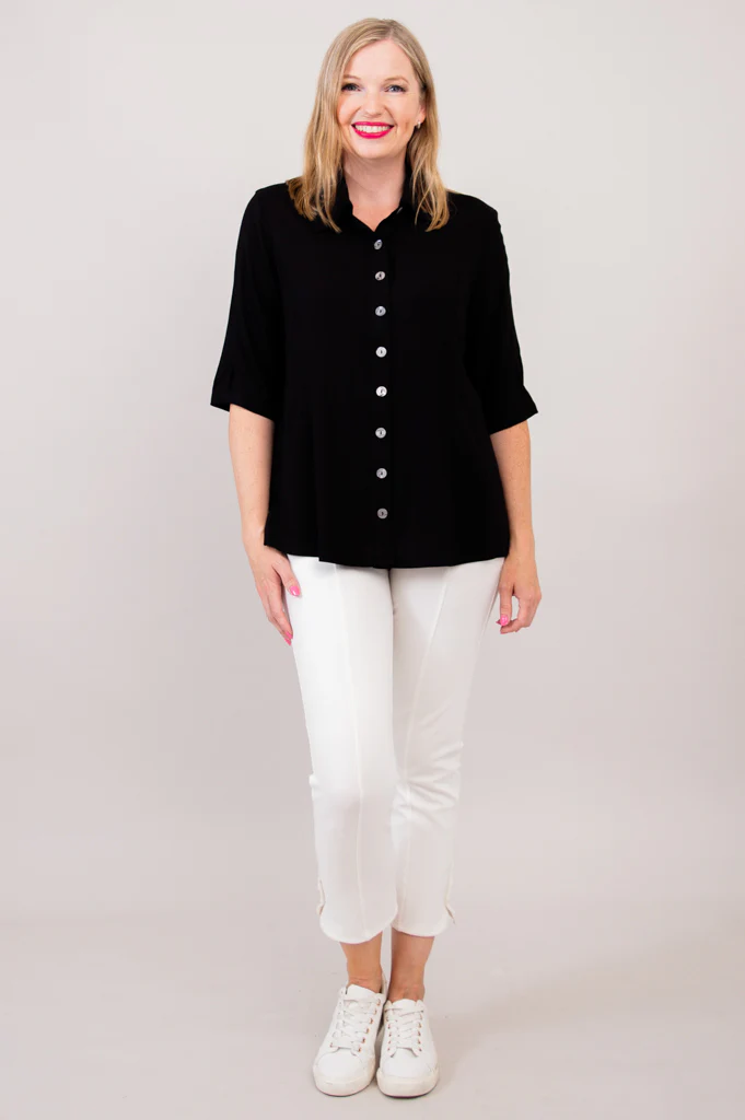 Lorine Blouse, Black, Linen Bamboo - Image 3