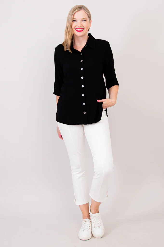 Lorine Blouse, Black, Linen Bamboo - Image 4