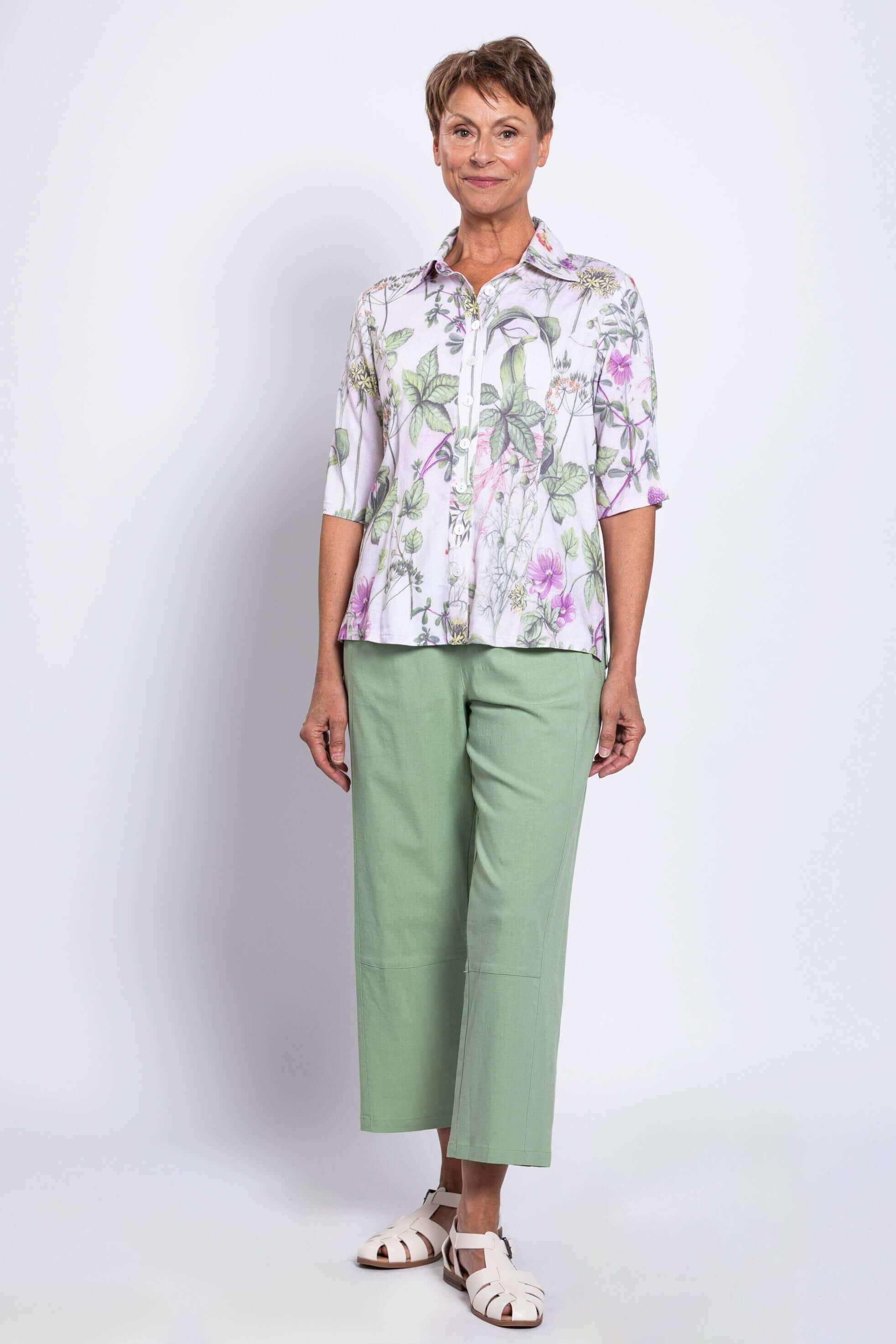 Lorine Blouse, Khaki Clover, Linen Bamboo - Image 3