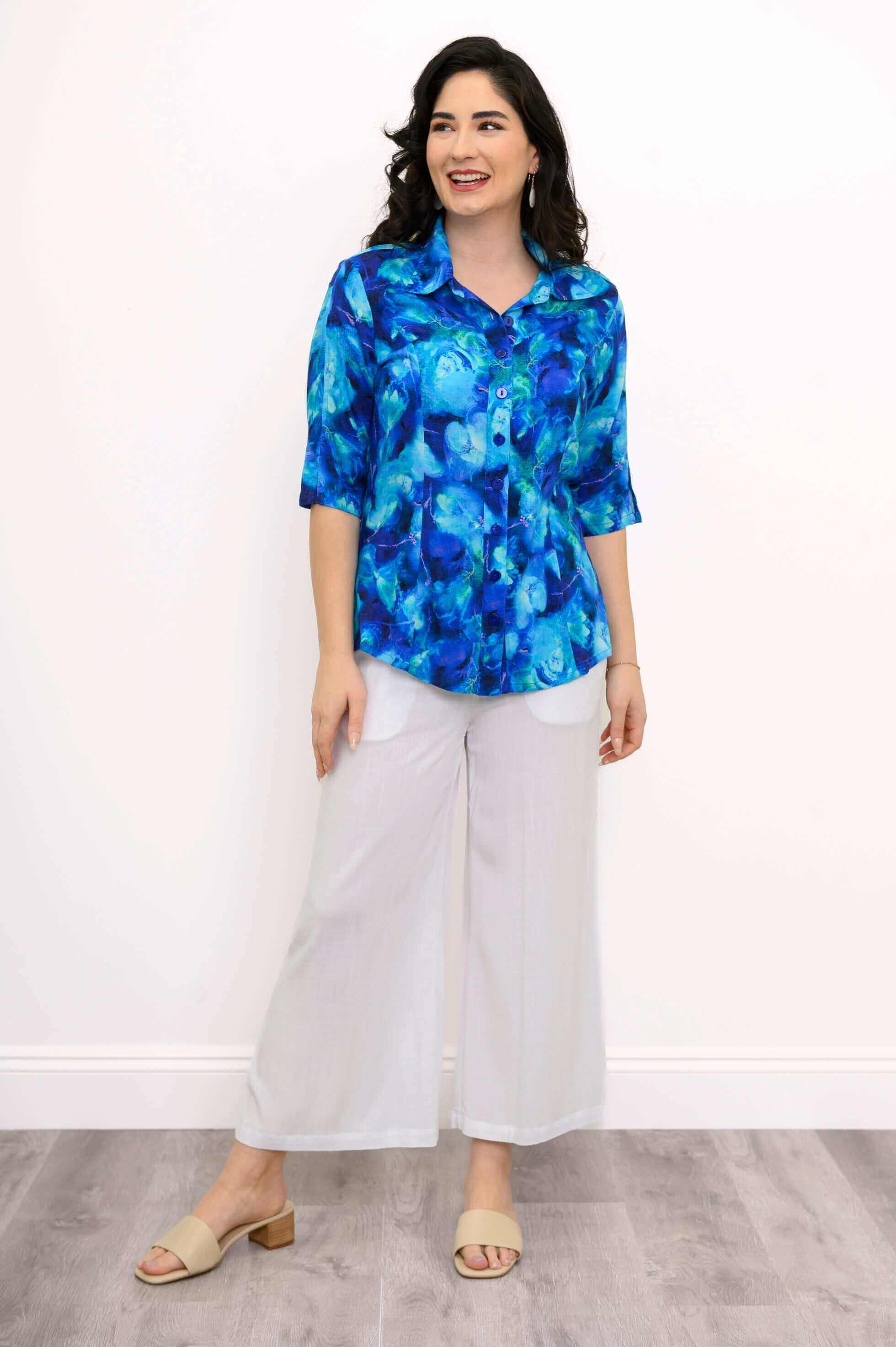 Lorine Blouse, Ocean Reef, Linen Bamboo - Image 7