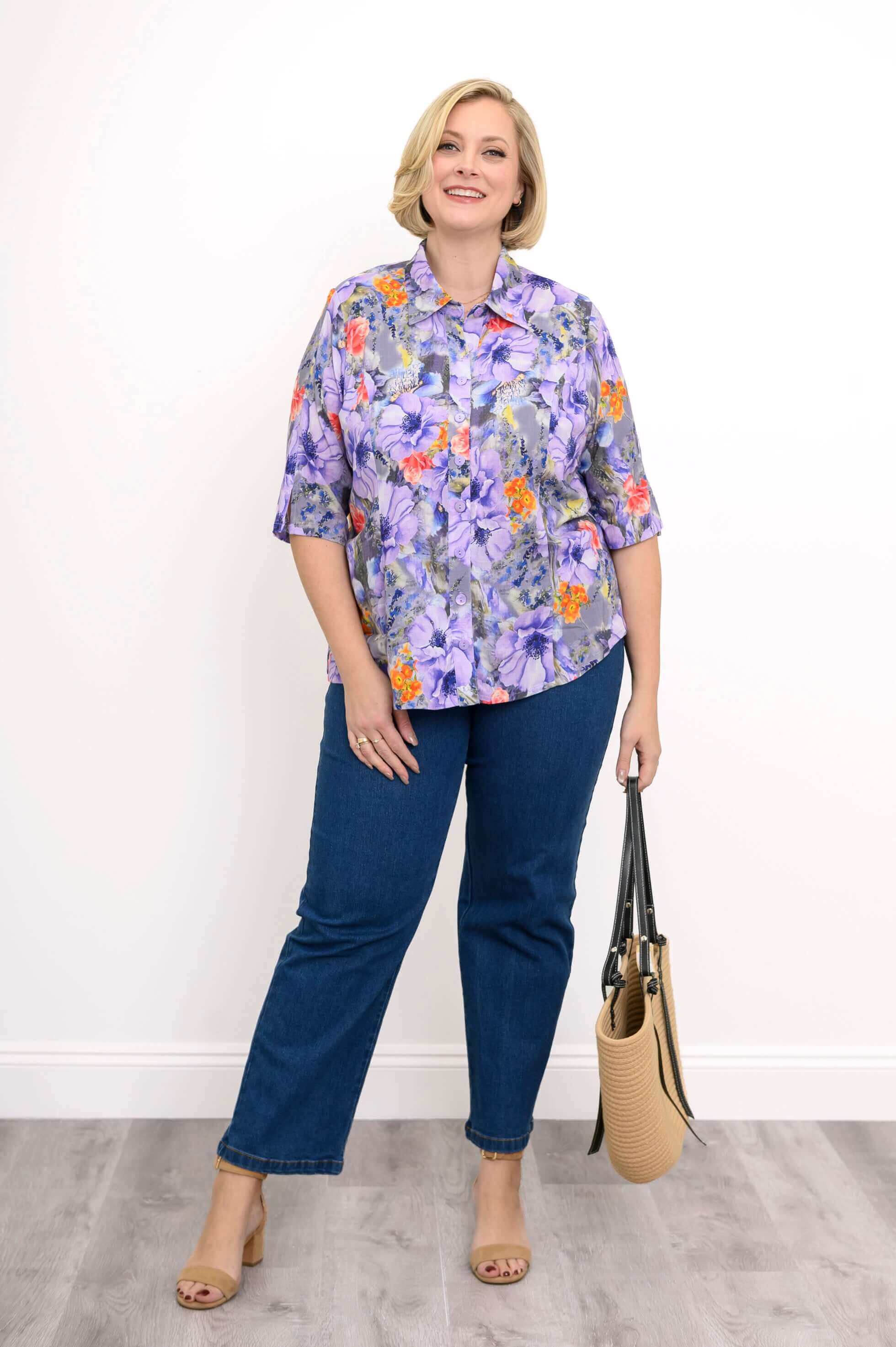 Lorine Blouse, Violet Bloom, Linen Bamboo - Image 2