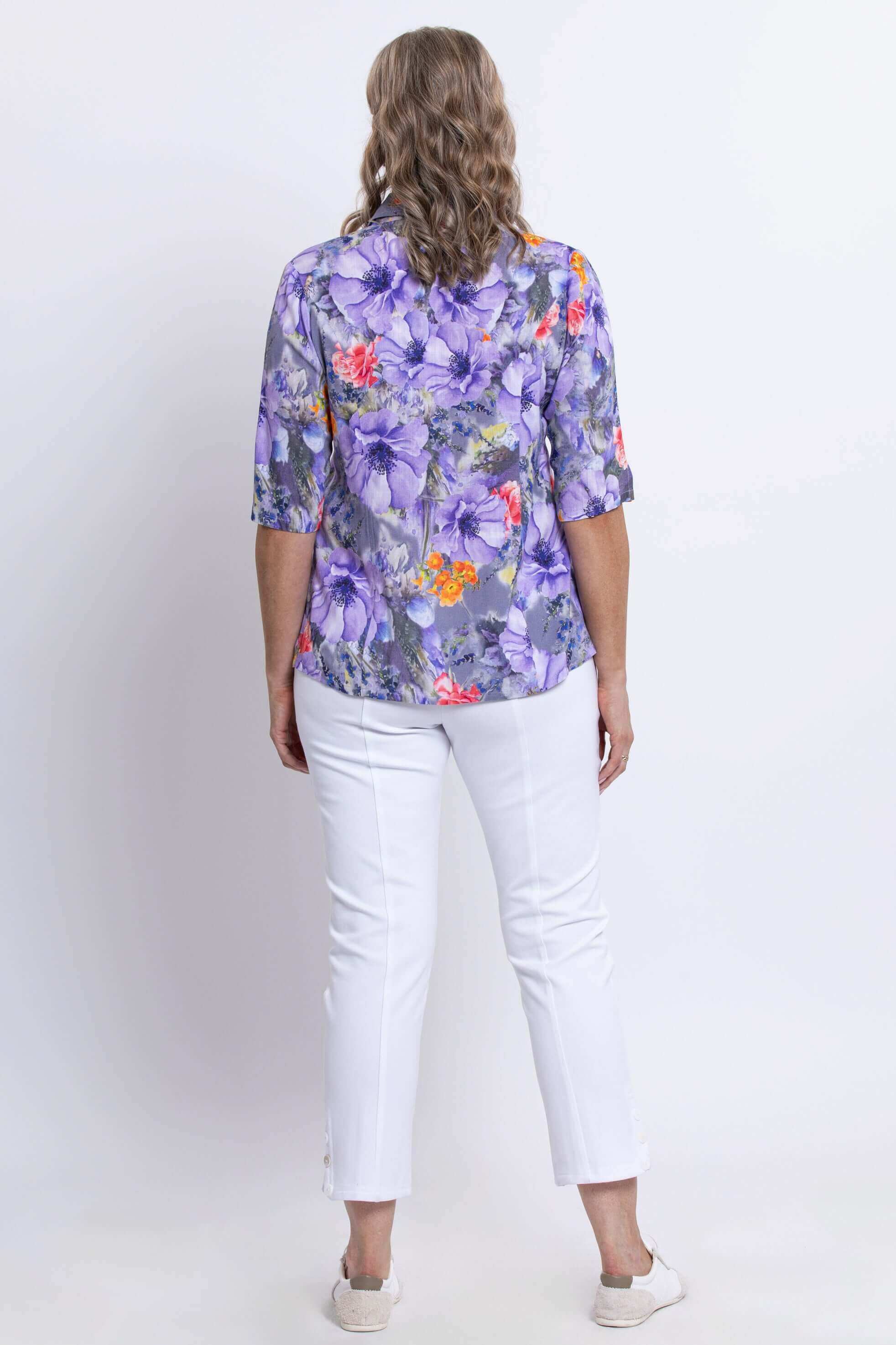 Lorine Blouse, Violet Bloom, Linen Bamboo - Image 4