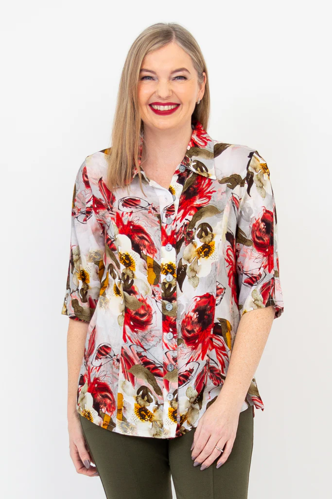 Lorine Blouse, Floral Youth, Linen Bamboo- Final Sale