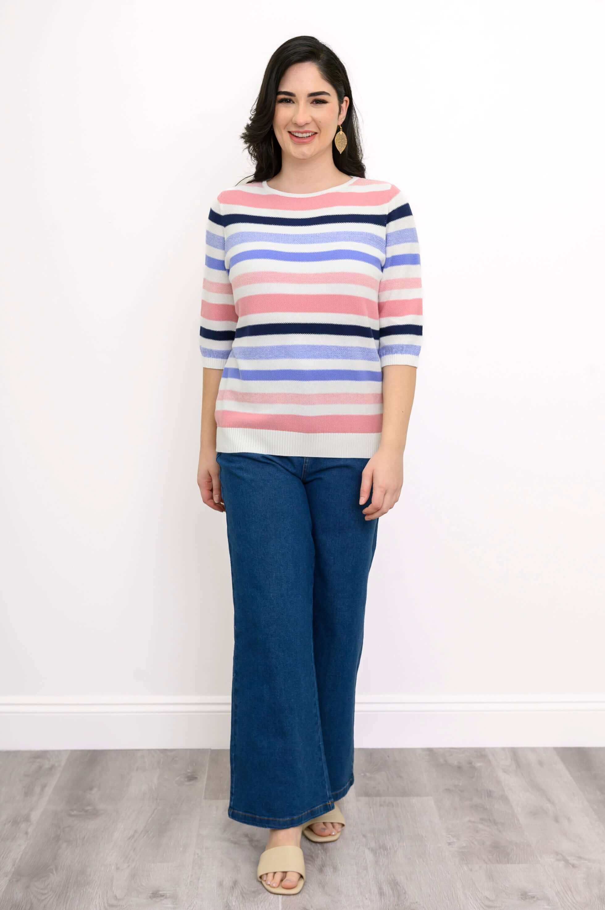 Louisa Sweater, Pink Stripe, Cotton - Image 2