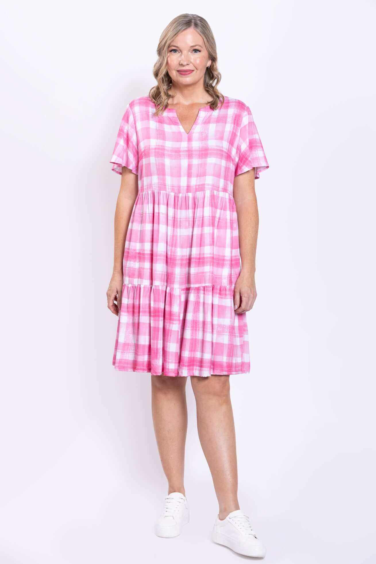 Lupin Dress, Pink Plaid, Linen Bamboo