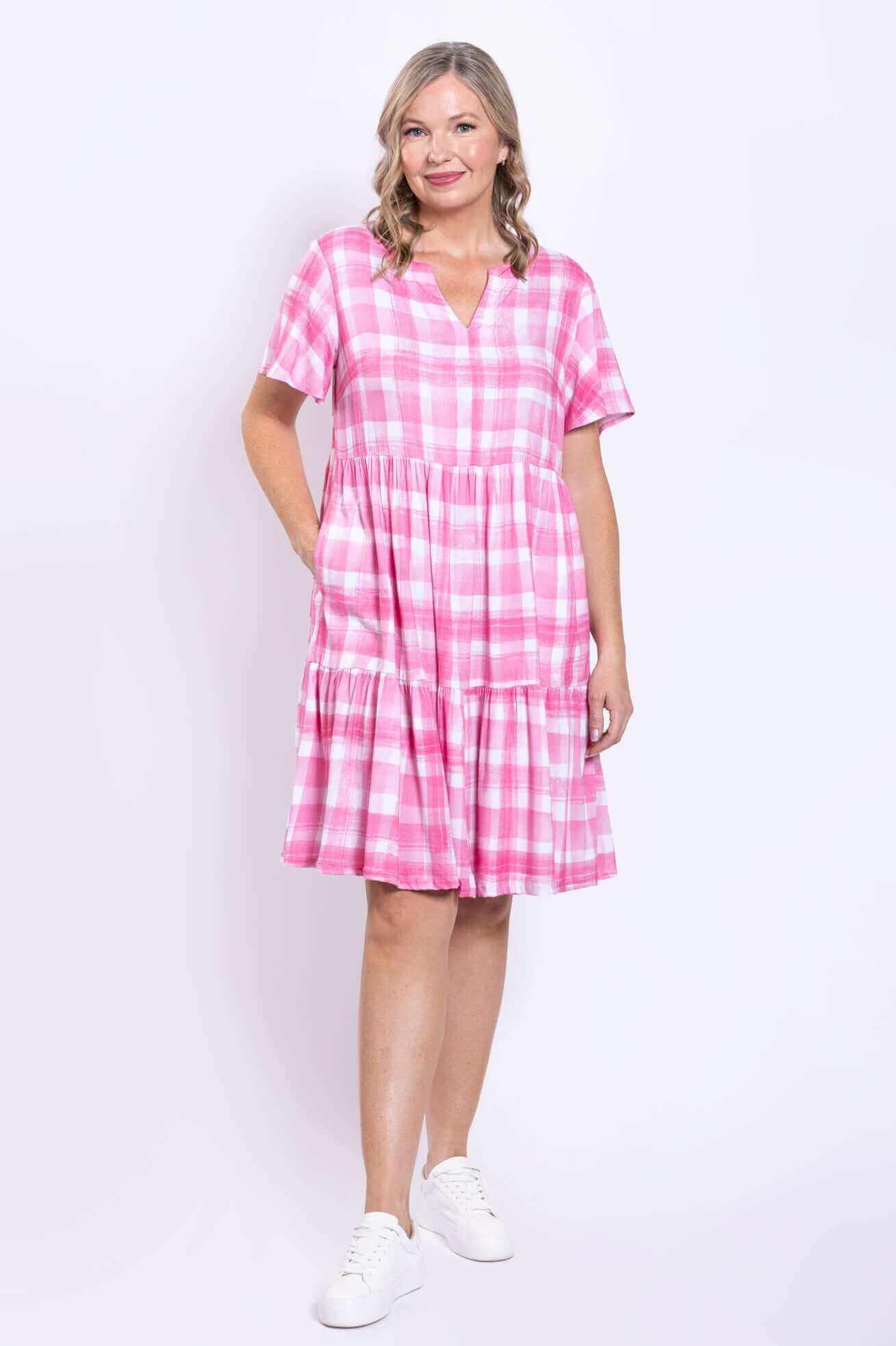 Lupin Dress, Pink Plaid, Linen Bamboo - Image 2