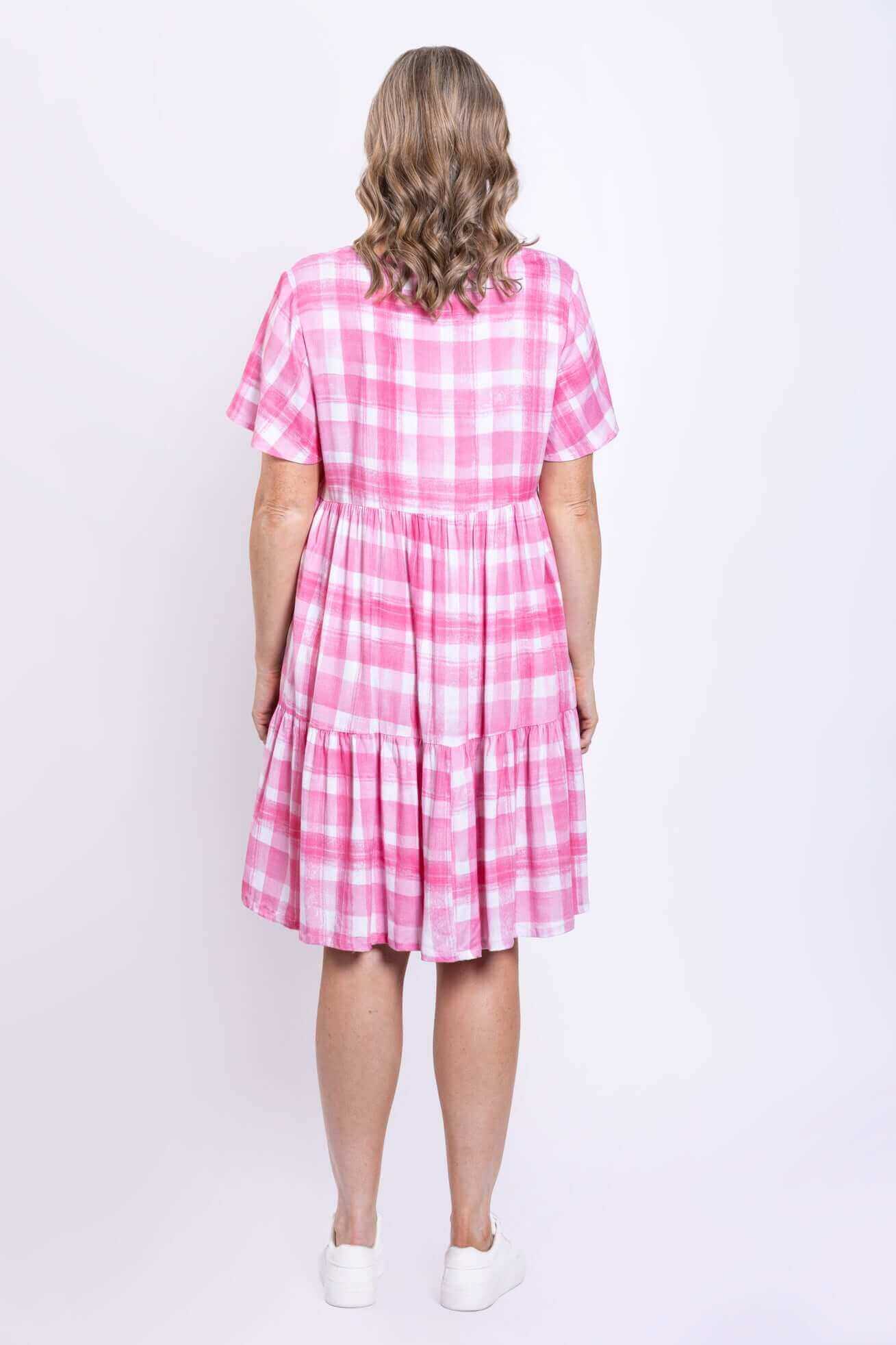 Lupin Dress, Pink Plaid, Linen Bamboo - Image 3