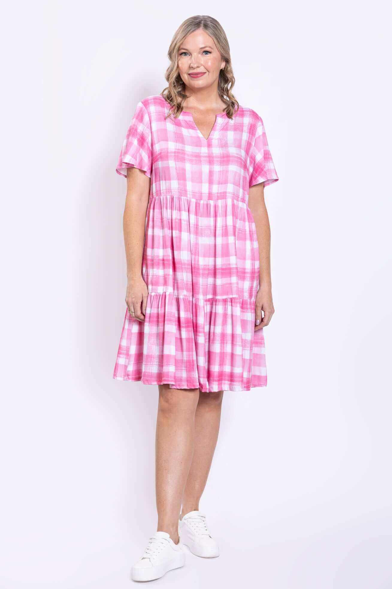 Lupin Dress, Pink Plaid, Linen Bamboo - Image 4