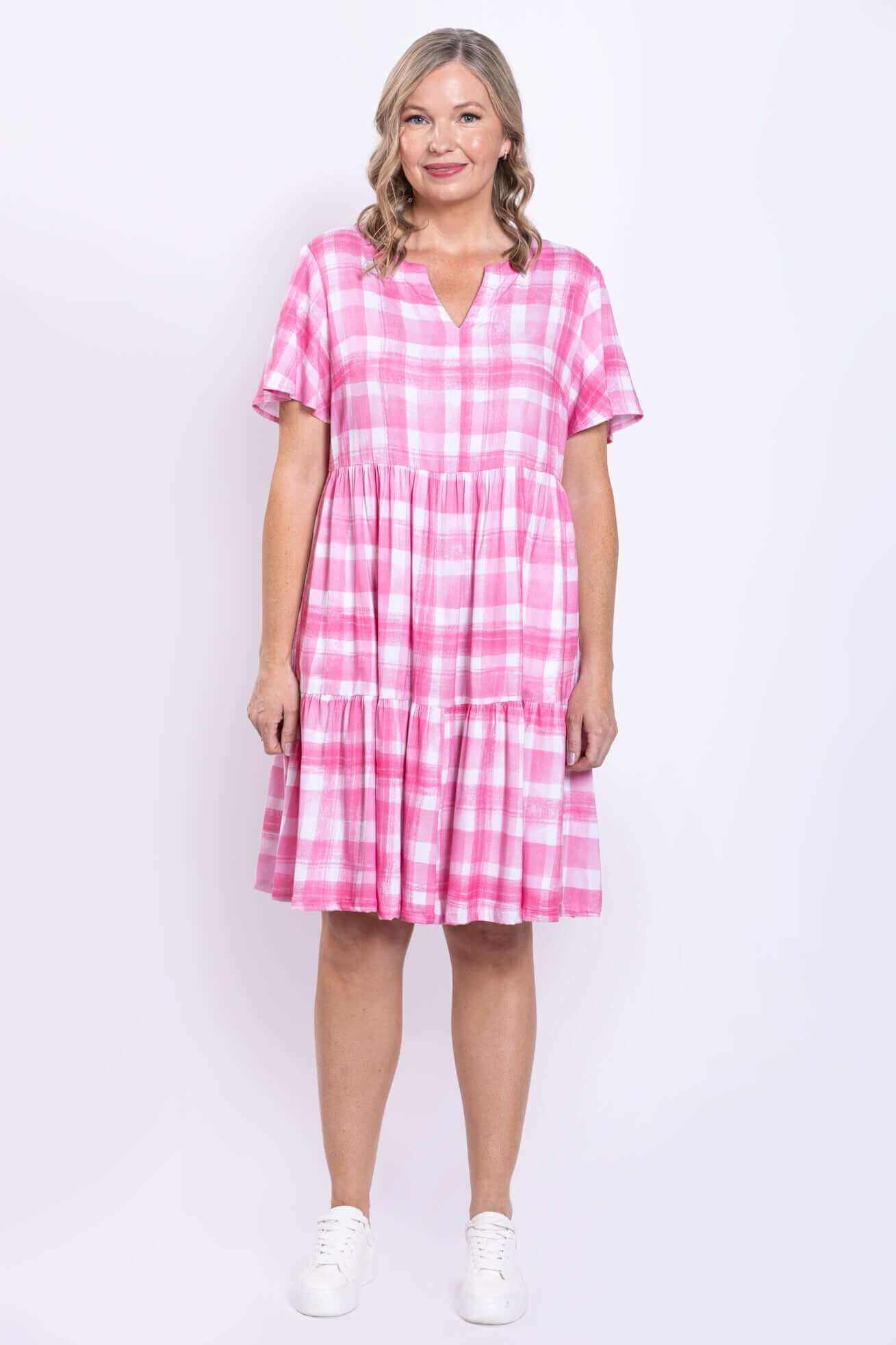 Lupin Dress, Pink Plaid, Linen Bamboo - Image 5