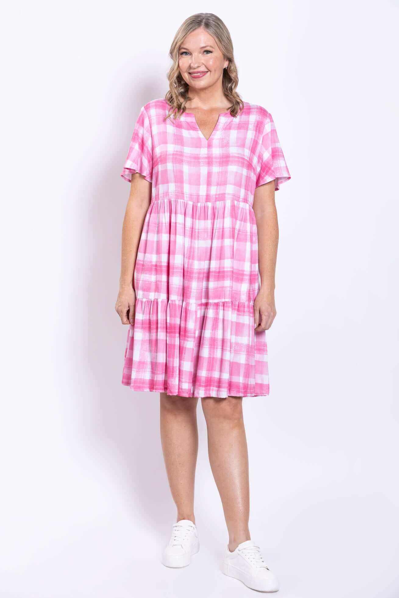Lupin Dress, Pink Plaid, Linen Bamboo - Image 6