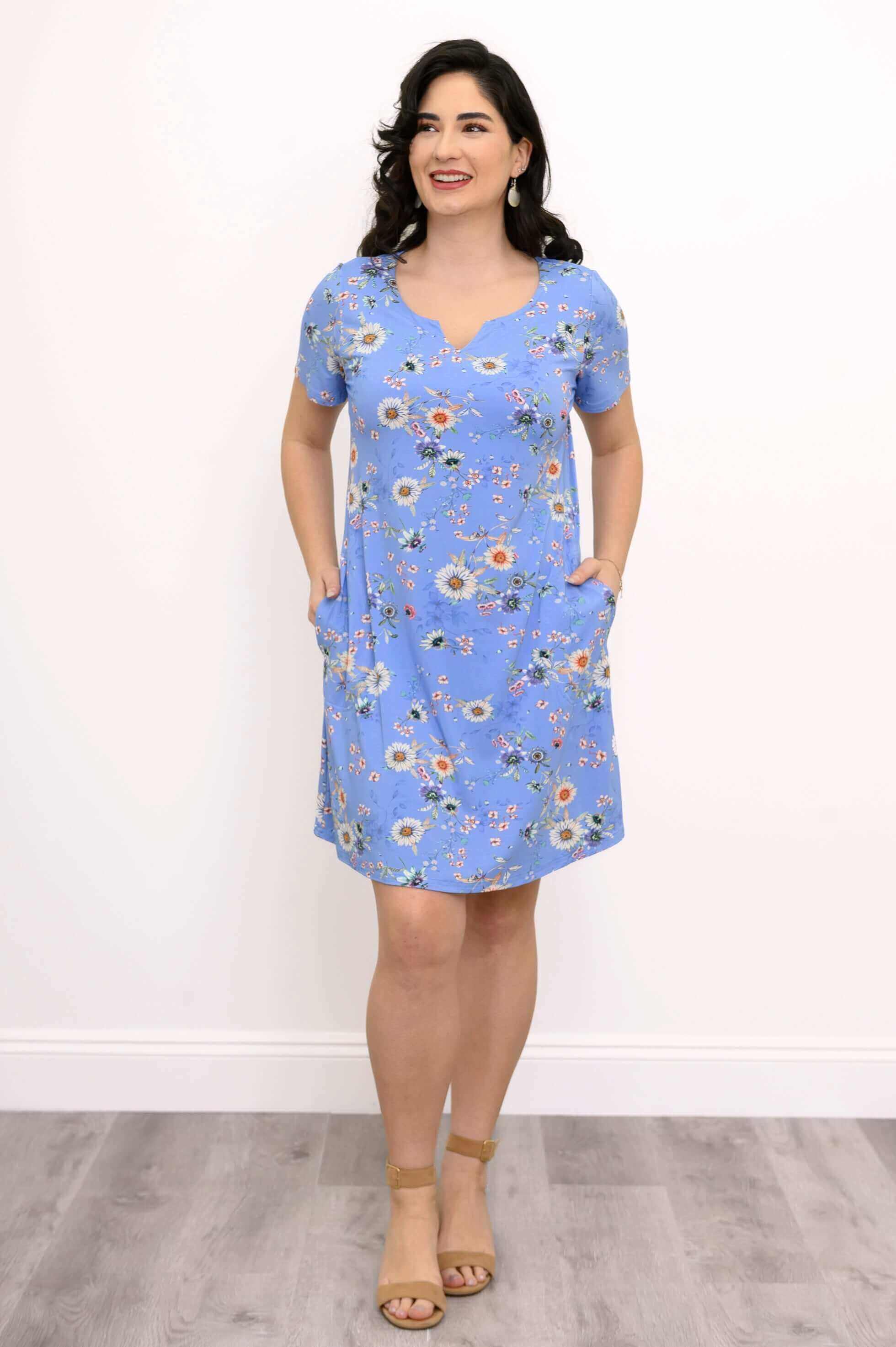 Maggie Short Sleeve Dress, Peri Daisy, Bamboo - Image 2