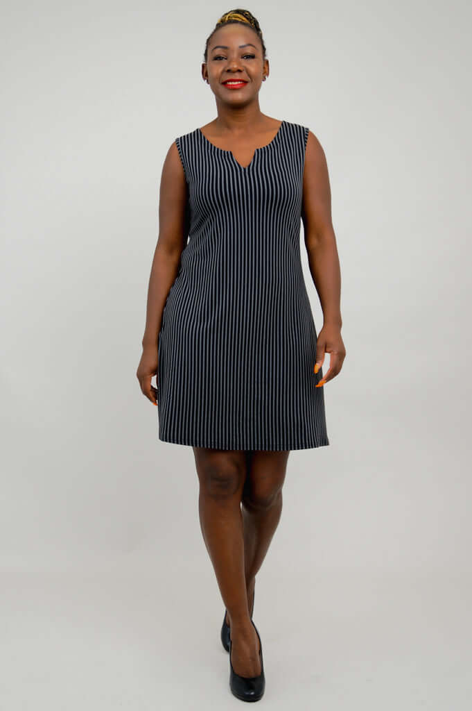 Maggie Sleeveless Dress, Blk/Grey Stripe, Bamboo - Final Sale - Image 5