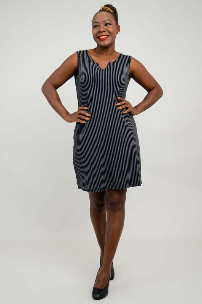 Maggie Sleeveless Dress, Blk/Grey Stripe, Bamboo - Final Sale - Image 6
