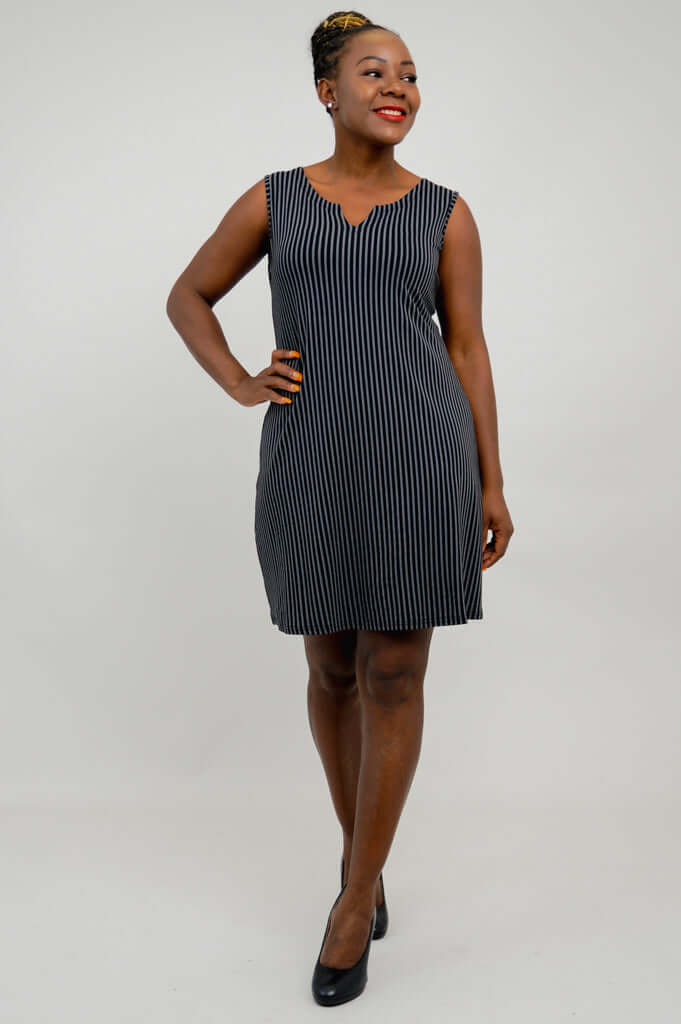 Maggie Sleeveless Dress, Blk/Grey Stripe, Bamboo - Final Sale - Image 7