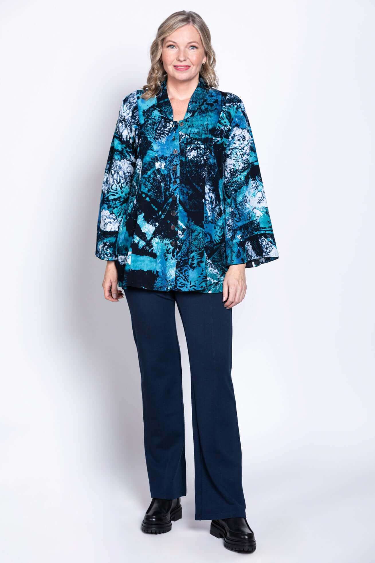 Mar 3/4 Blouse, Blue Flower - Image 4