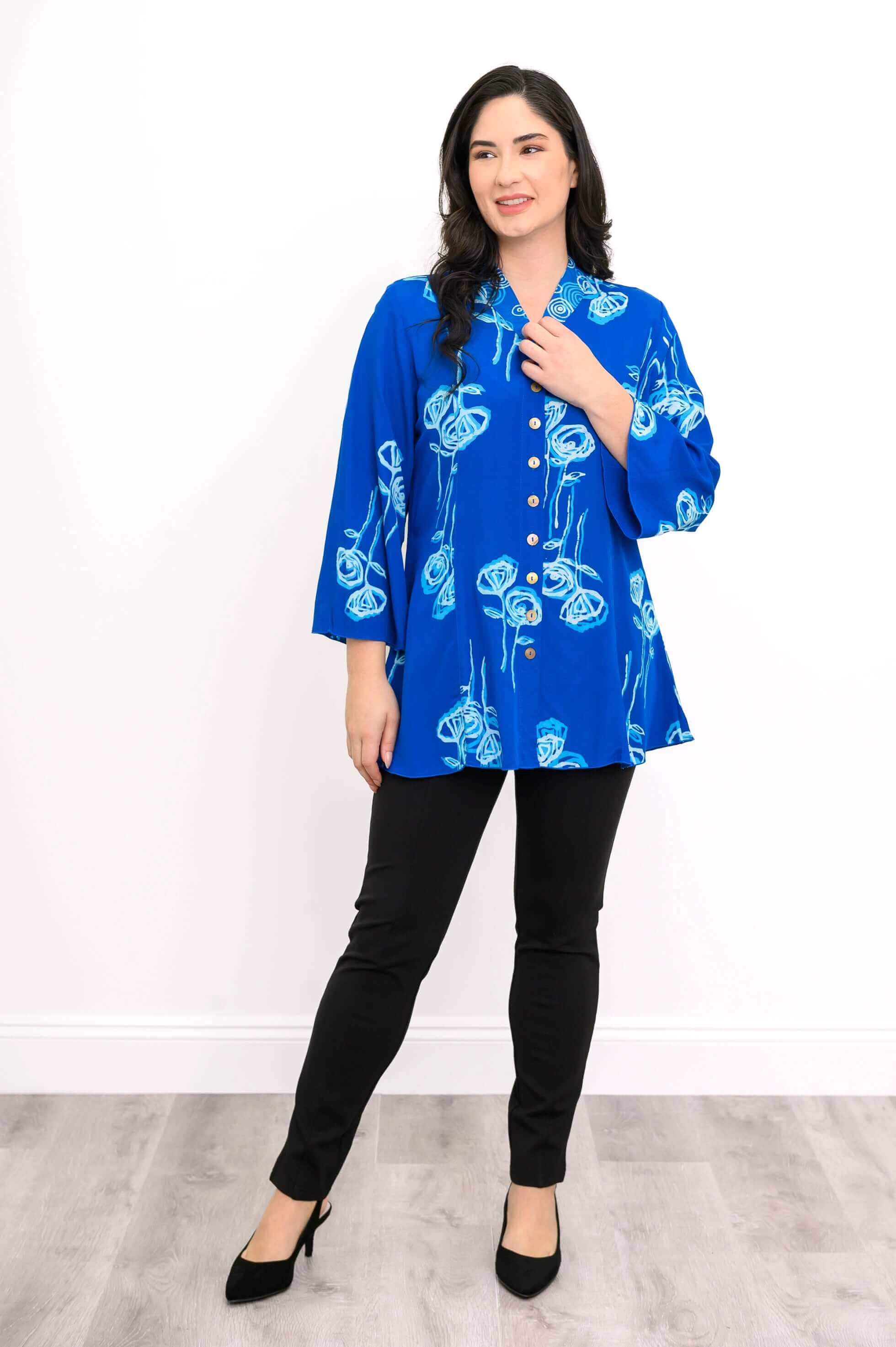 Mar 3/4 Blouse, Blue Stem Bubbles - Image 2