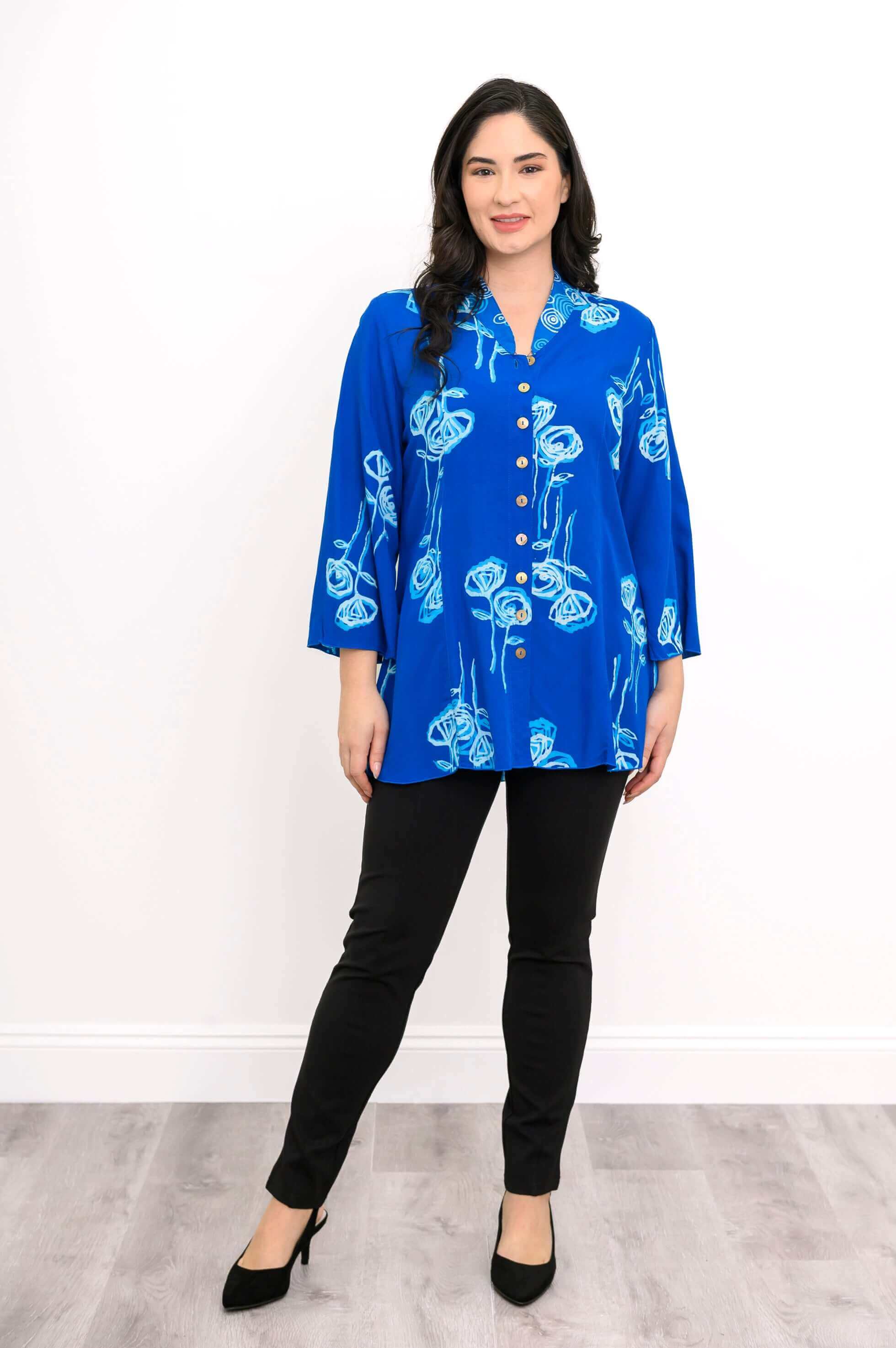 Mar 3/4 Blouse, Blue Stem Bubbles - Image 4