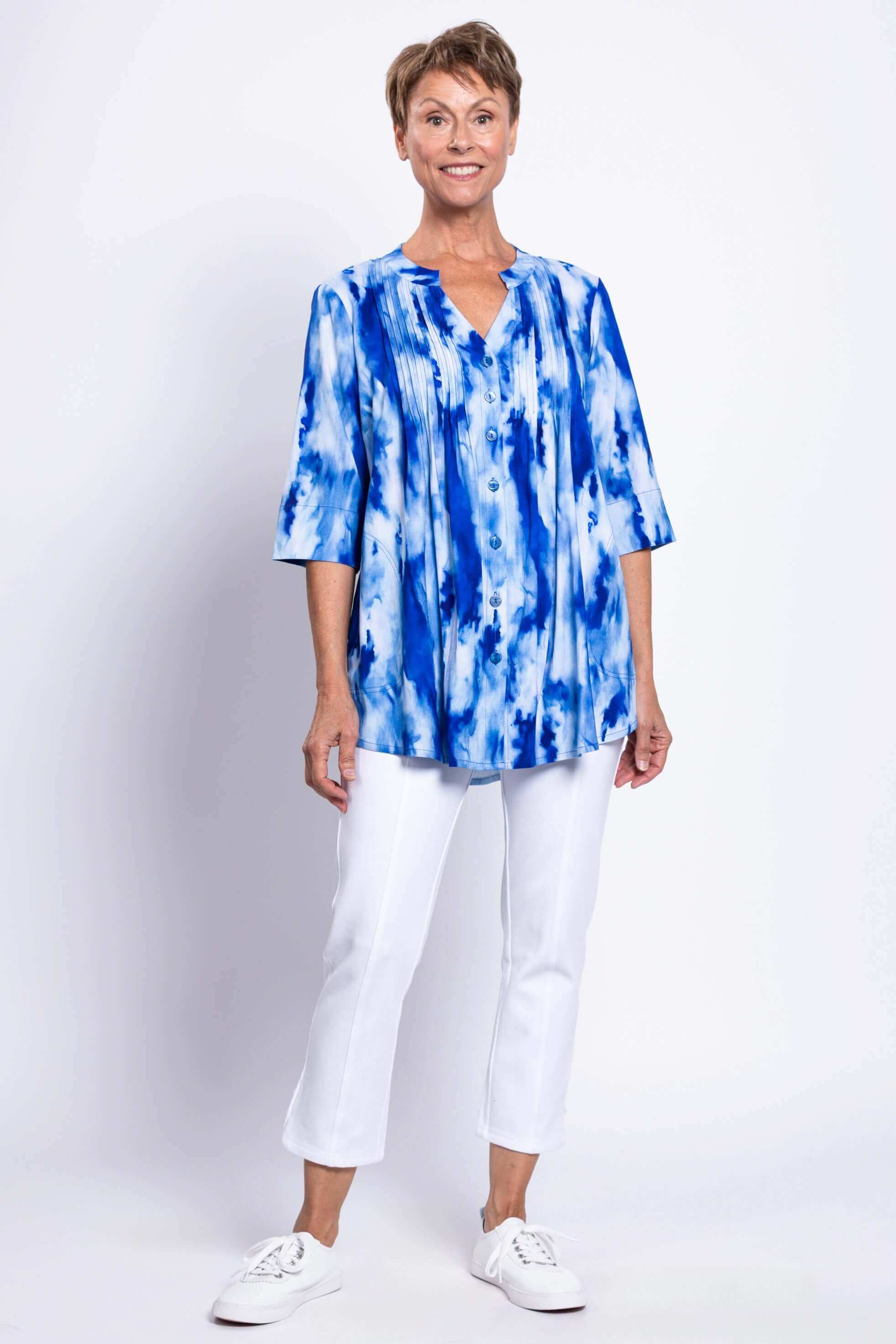 Margate Blouse, Ocean Tides, Linen Bamboo - Image 2