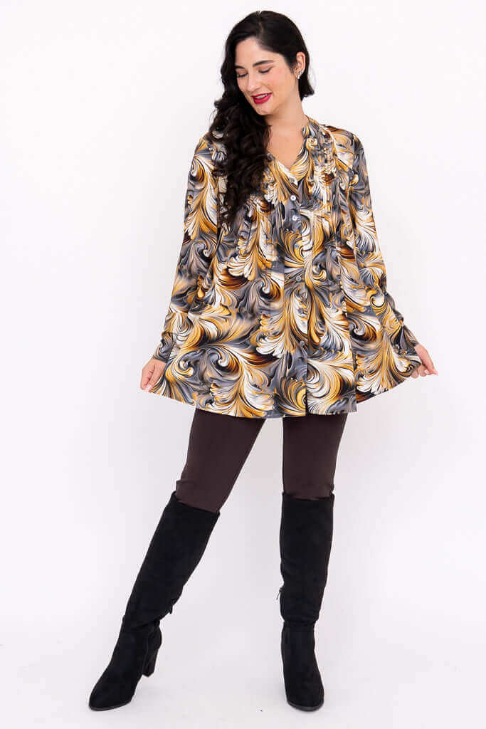 Margate L/S Blouse, Coffee Marble - Image 2