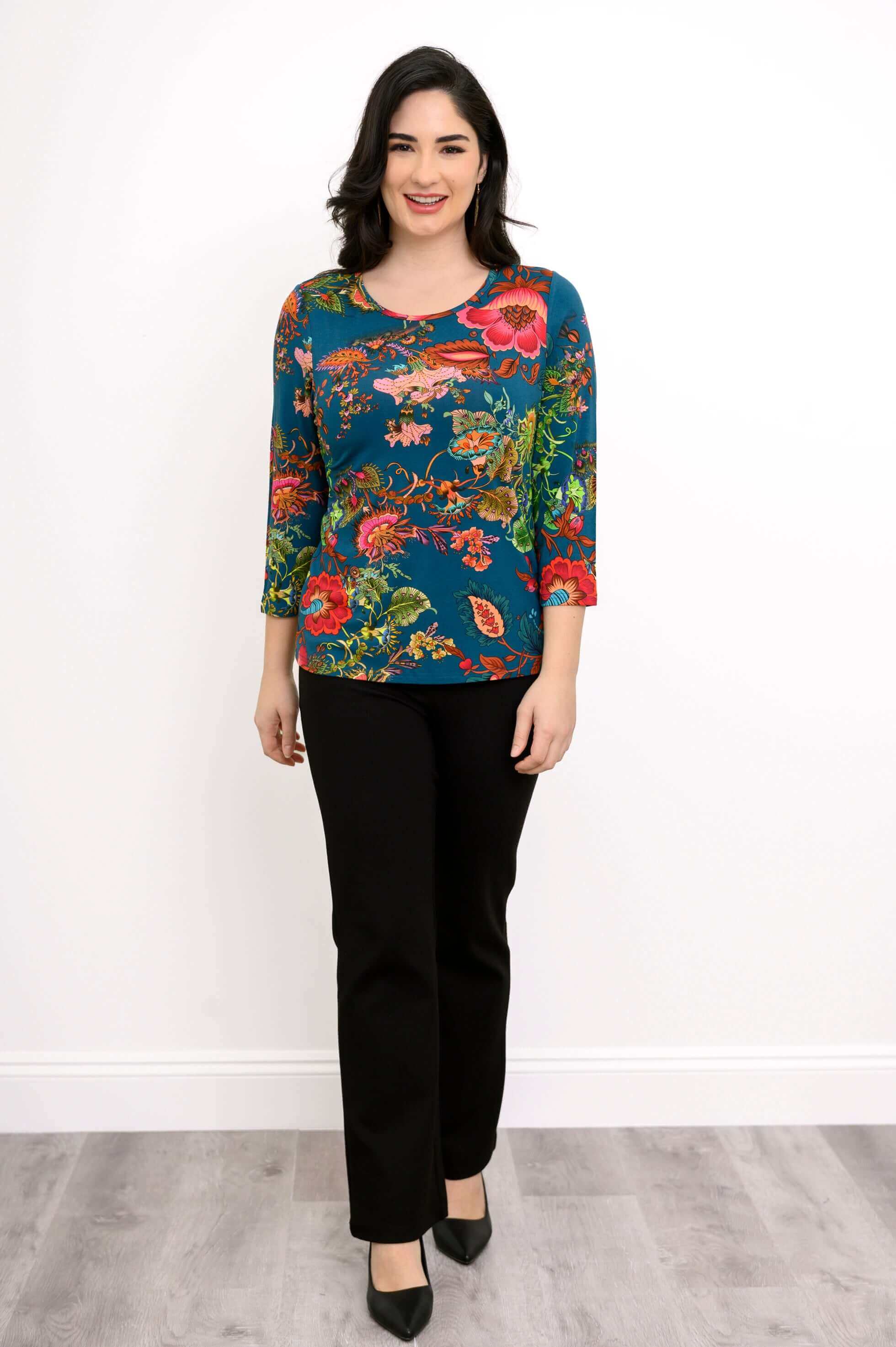 Margorie Top, Teal Fantasy, Bamboo - Image 2