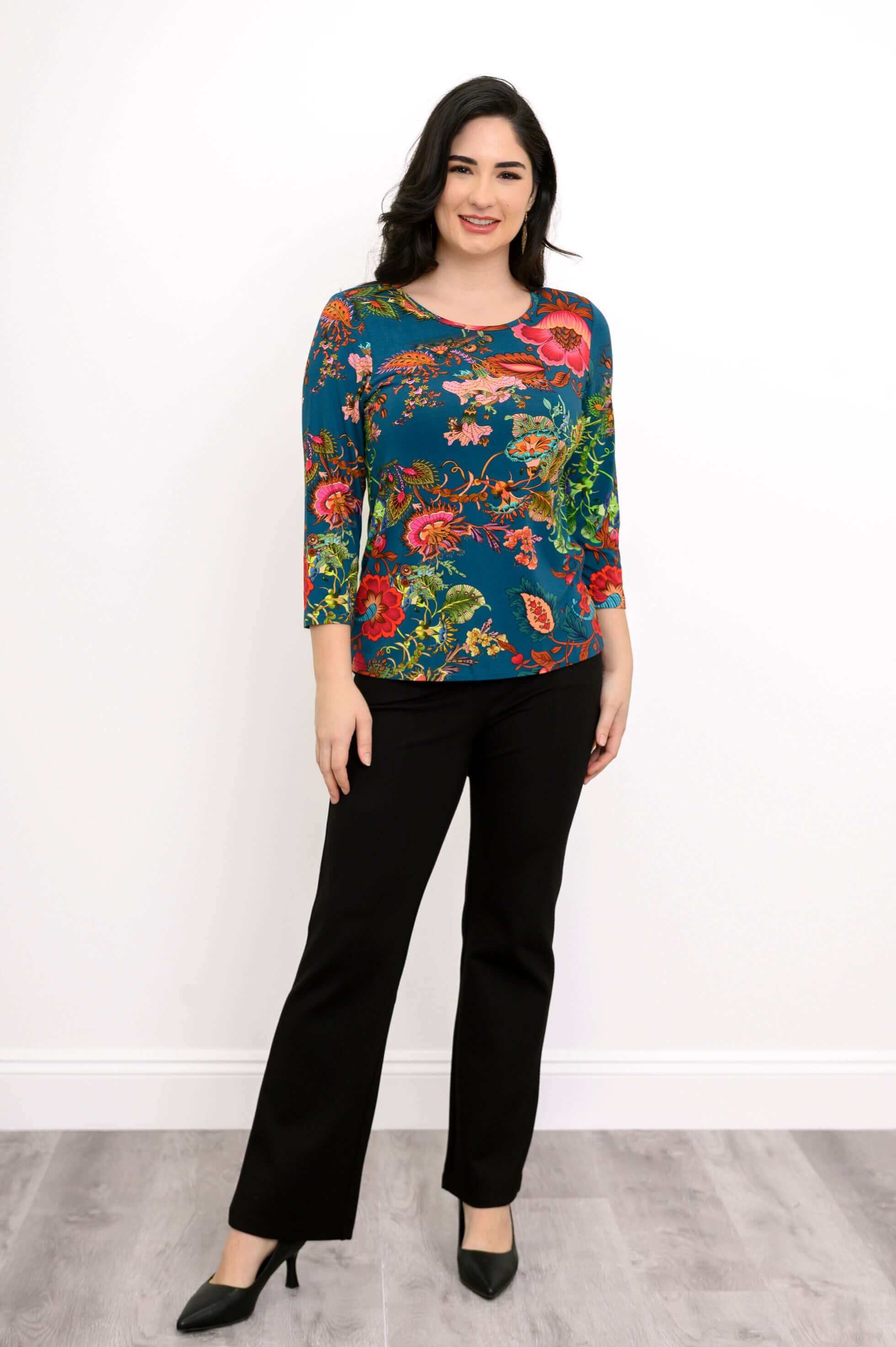 Margorie Top, Teal Fantasy, Bamboo - Image 4