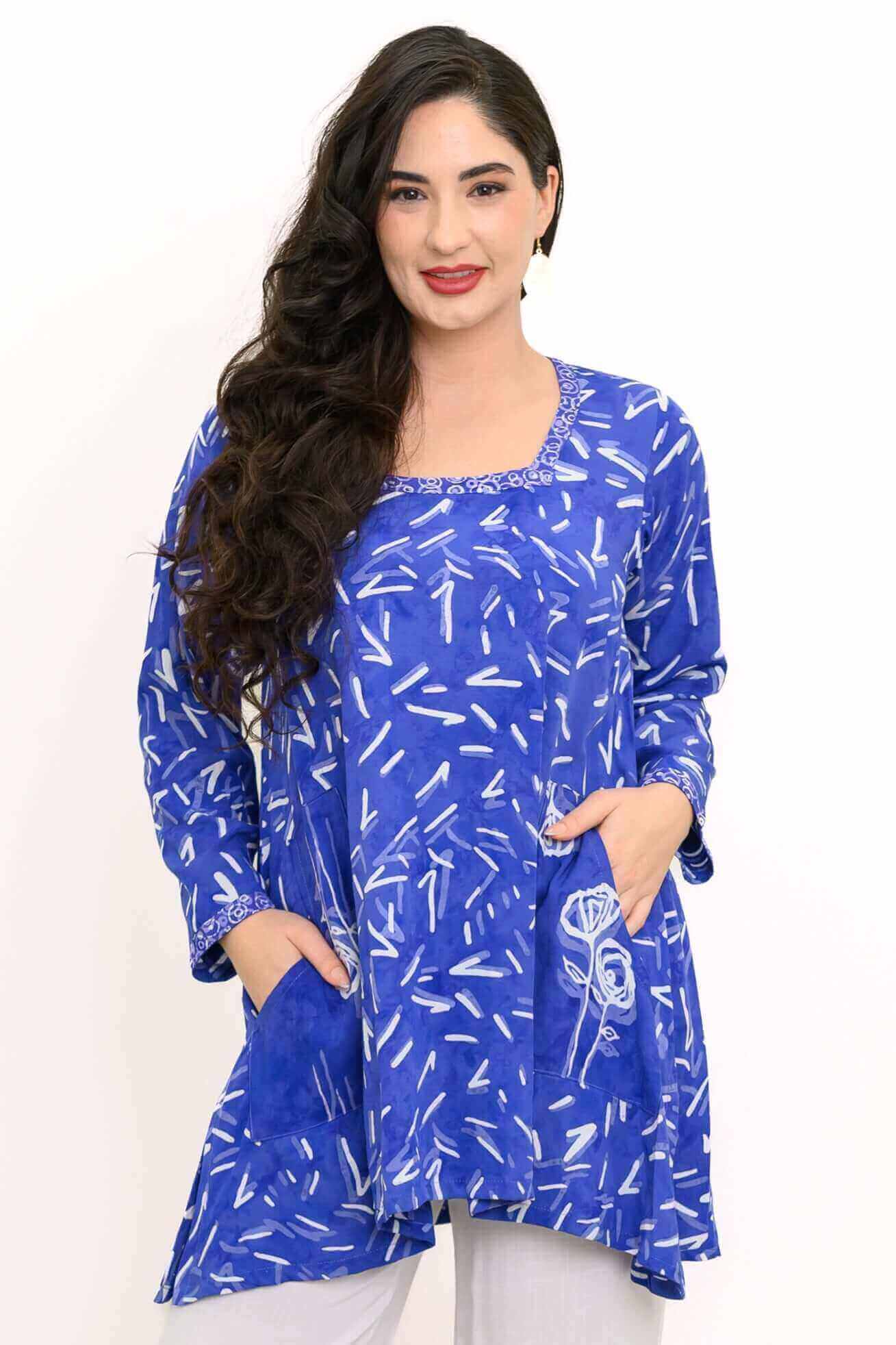 Maria Tunic L/S, Purple Checks Stems