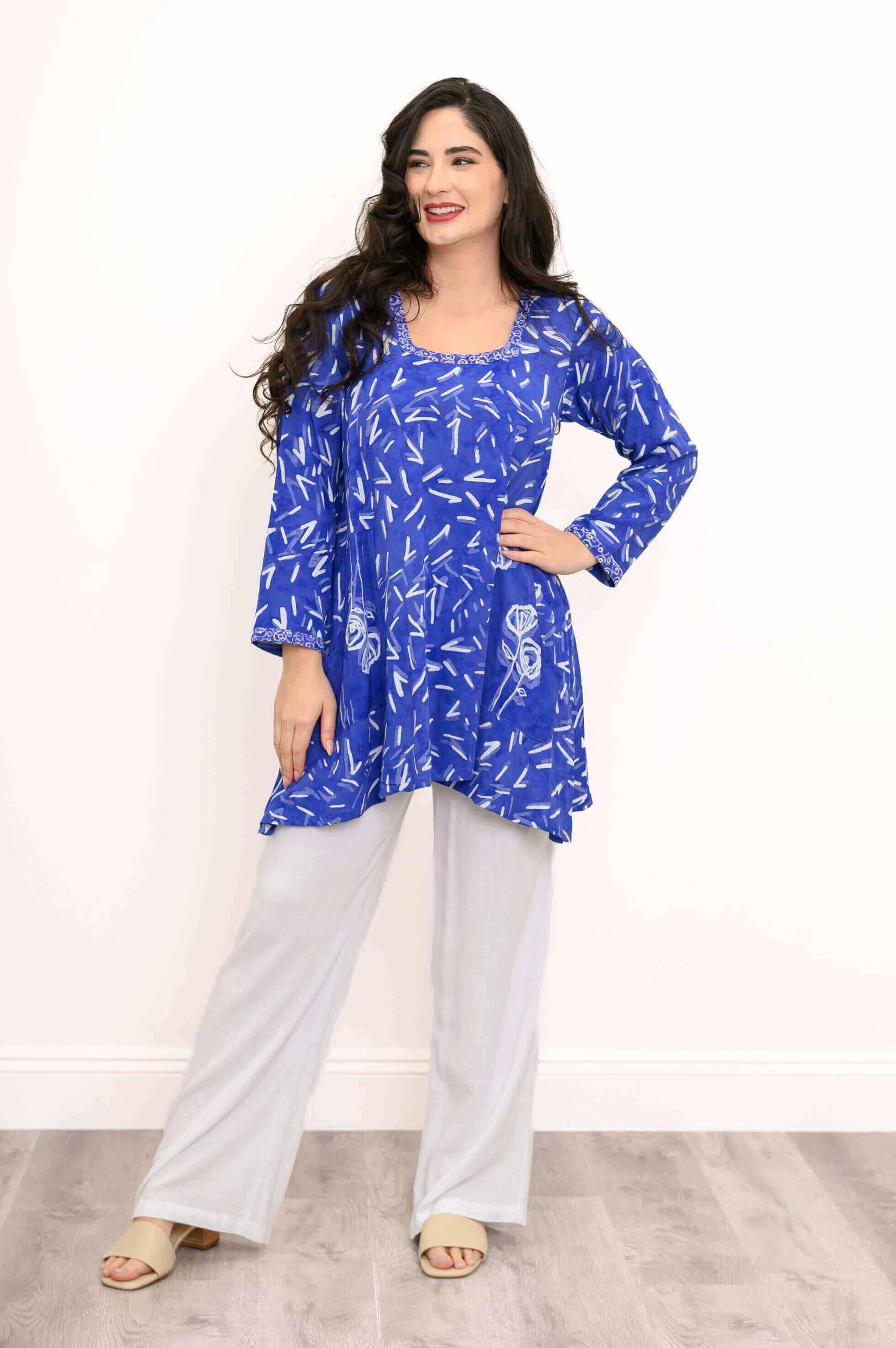 Maria Tunic L/S, Purple Checks Stems - Image 3