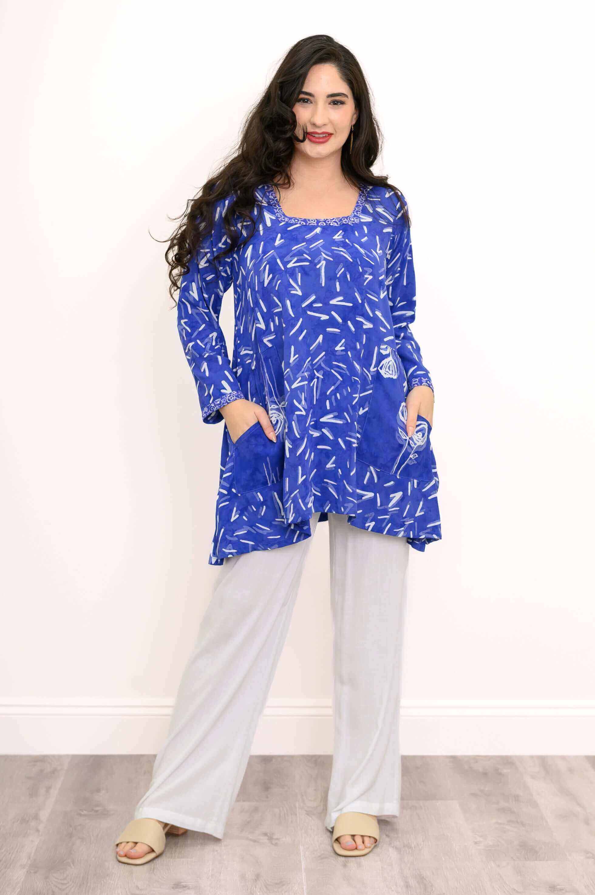 Maria Tunic L/S, Purple Checks Stems - Image 5