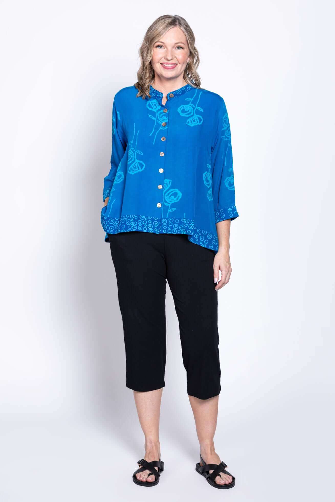 Mayana Blouse, Turq Flower - Image 4