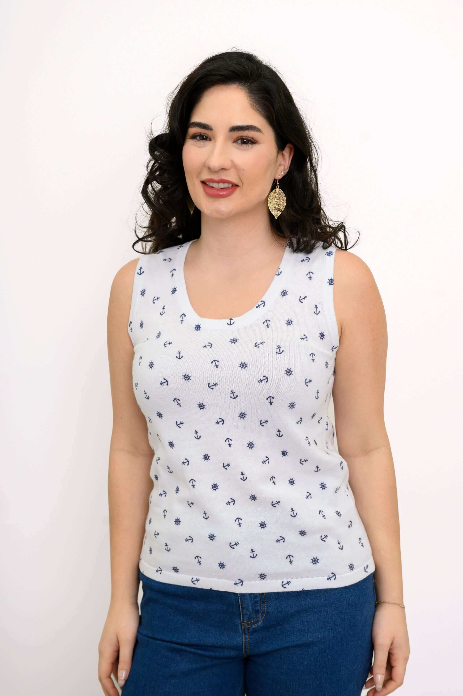 Melanie Tank, White Anchor, Cotton - Image 6