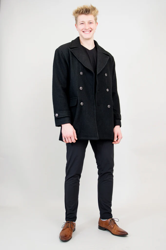 Mens Peacoat, Black, Boiled Wool - Image 11
