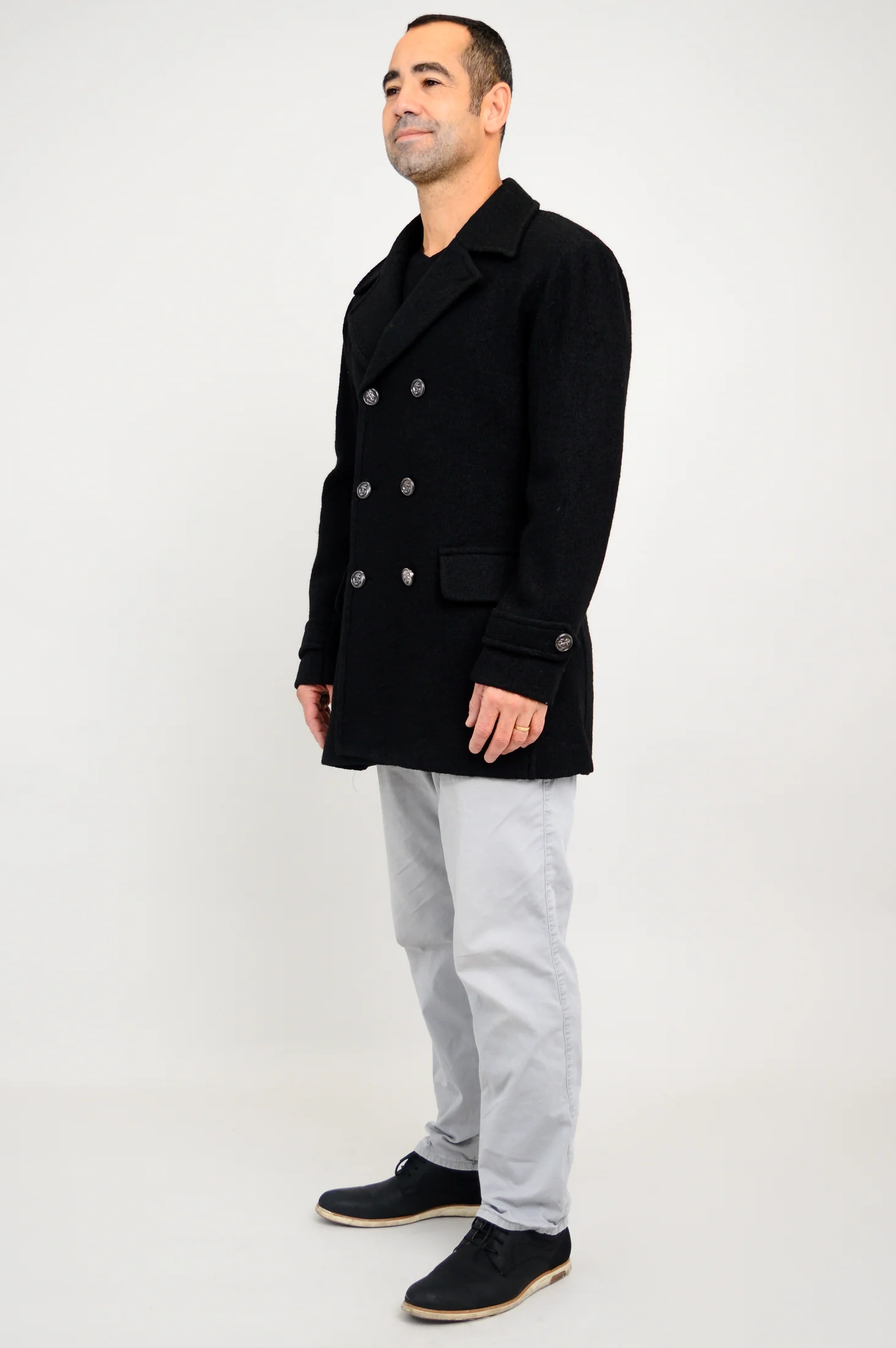 Mens Peacoat, Black, Boiled Wool - Image 13