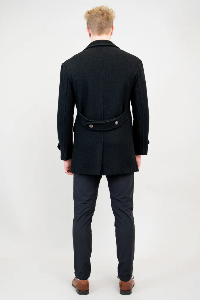 Mens Peacoat, Black, Boiled Wool - Image 22