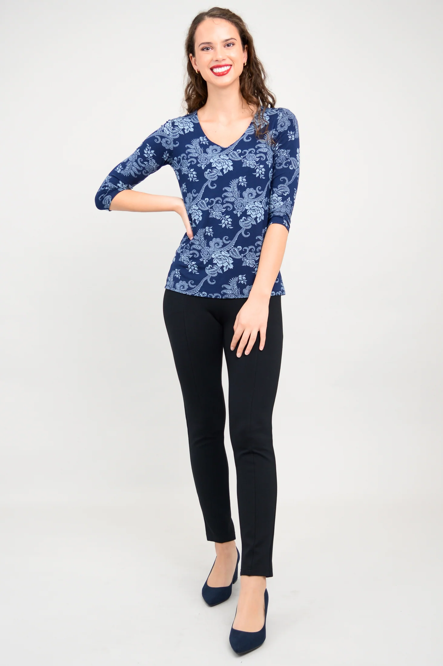 Mia Top, Indigo Roses, Bamboo- Final Sale - Image 2