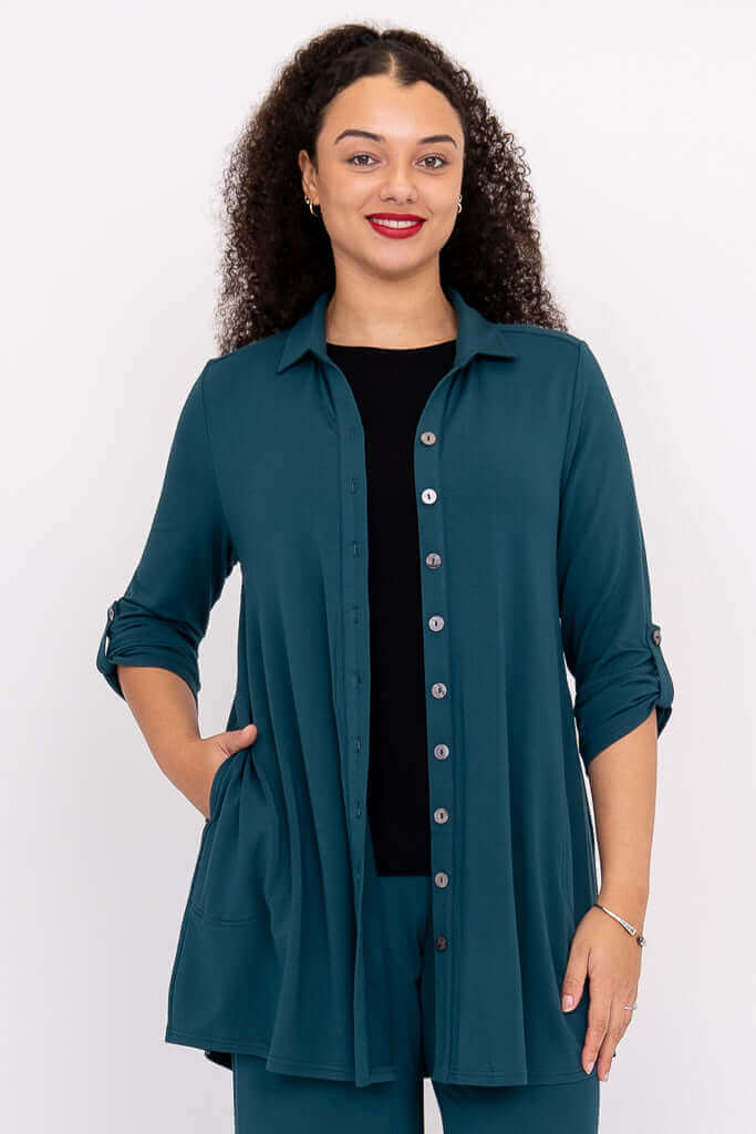 Michele Blouse, Teal, French Terry