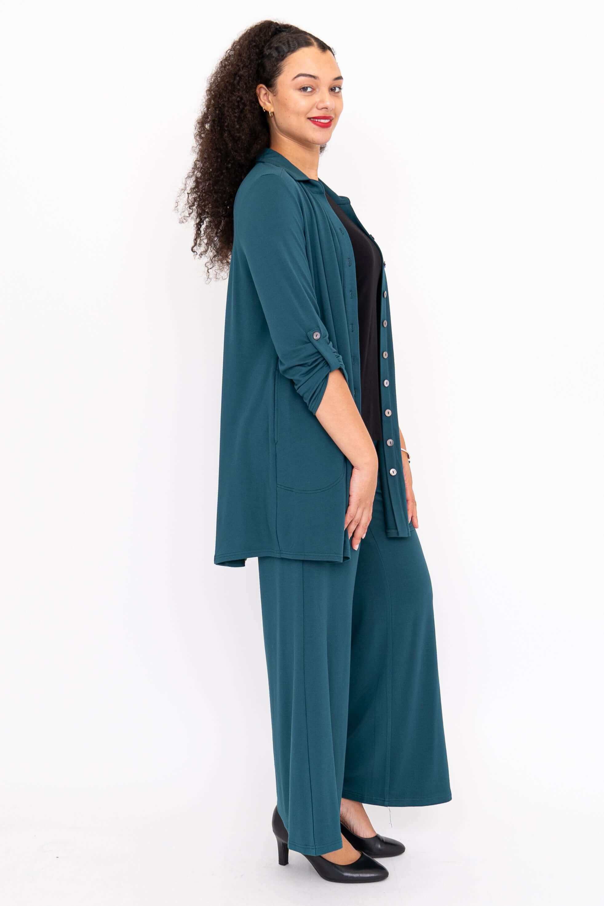 Michele Blouse, Teal, French Terry - Image 3