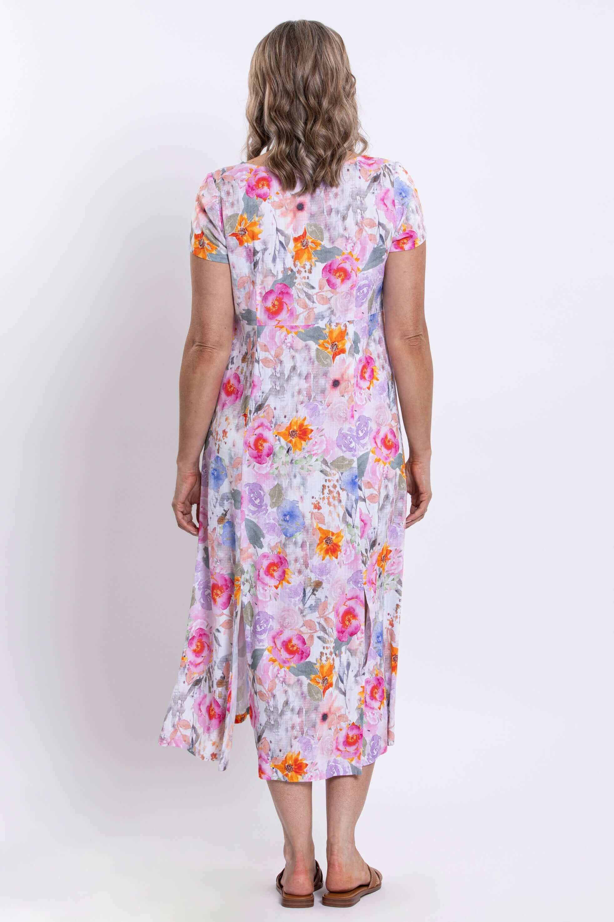 Morgan Dress, Pink Bouquet, Linen Bamboo - Image 5