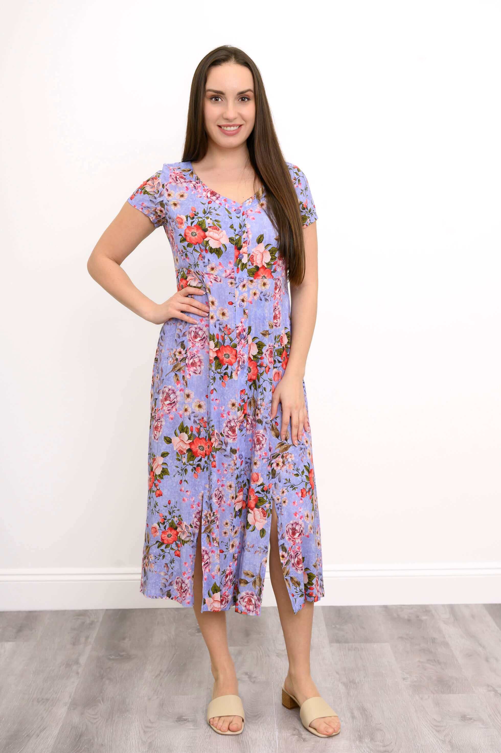 Morgan Dress, Red Rosebud, Linen Bamboo