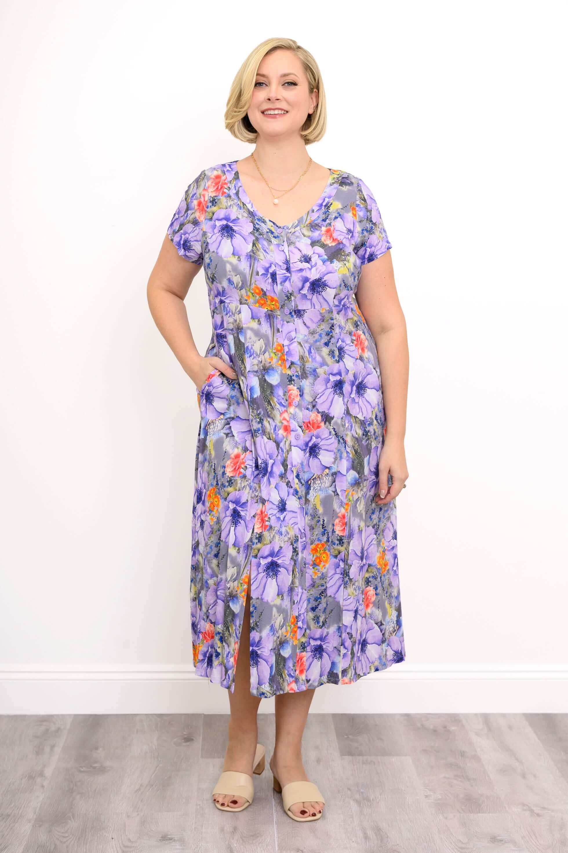 Morgan Dress, Violet Bloom, Linen Bamboo